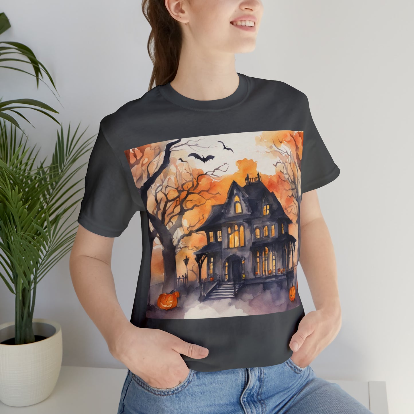 Spooky Haunted House Unisex Jersey Short Sleeve Tee