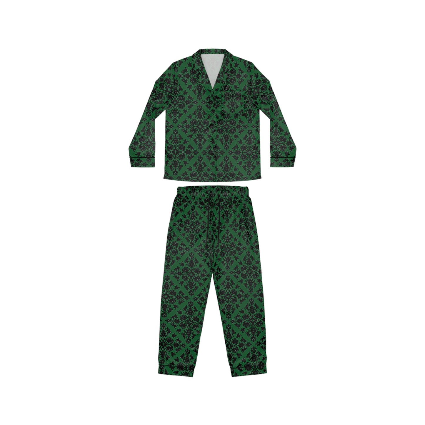 Green Victorian Gothic Pattern Women's Satin Pajamas (AOP)