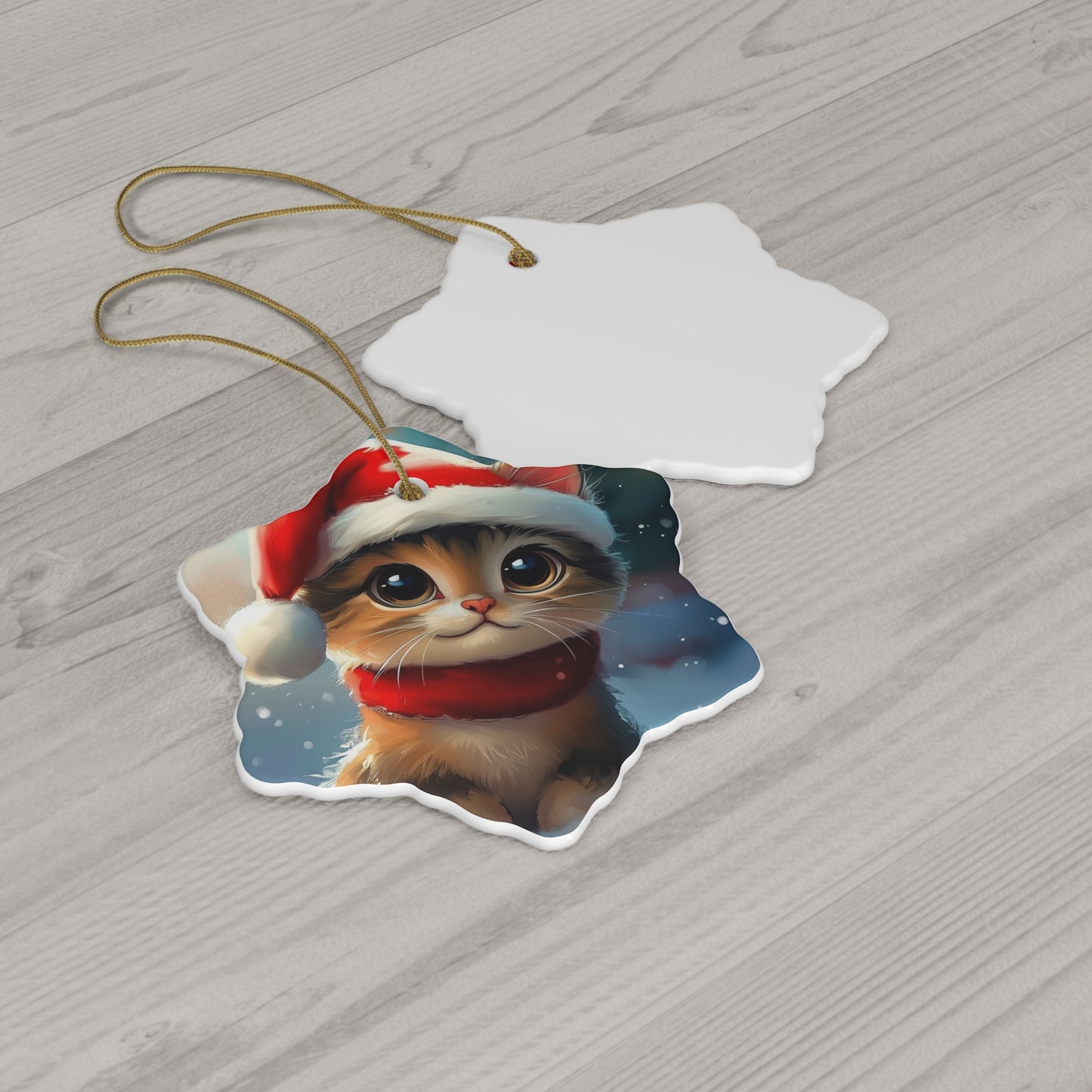 Cute Santa Hat Cat Ceramic Ornament, 3 Shapes