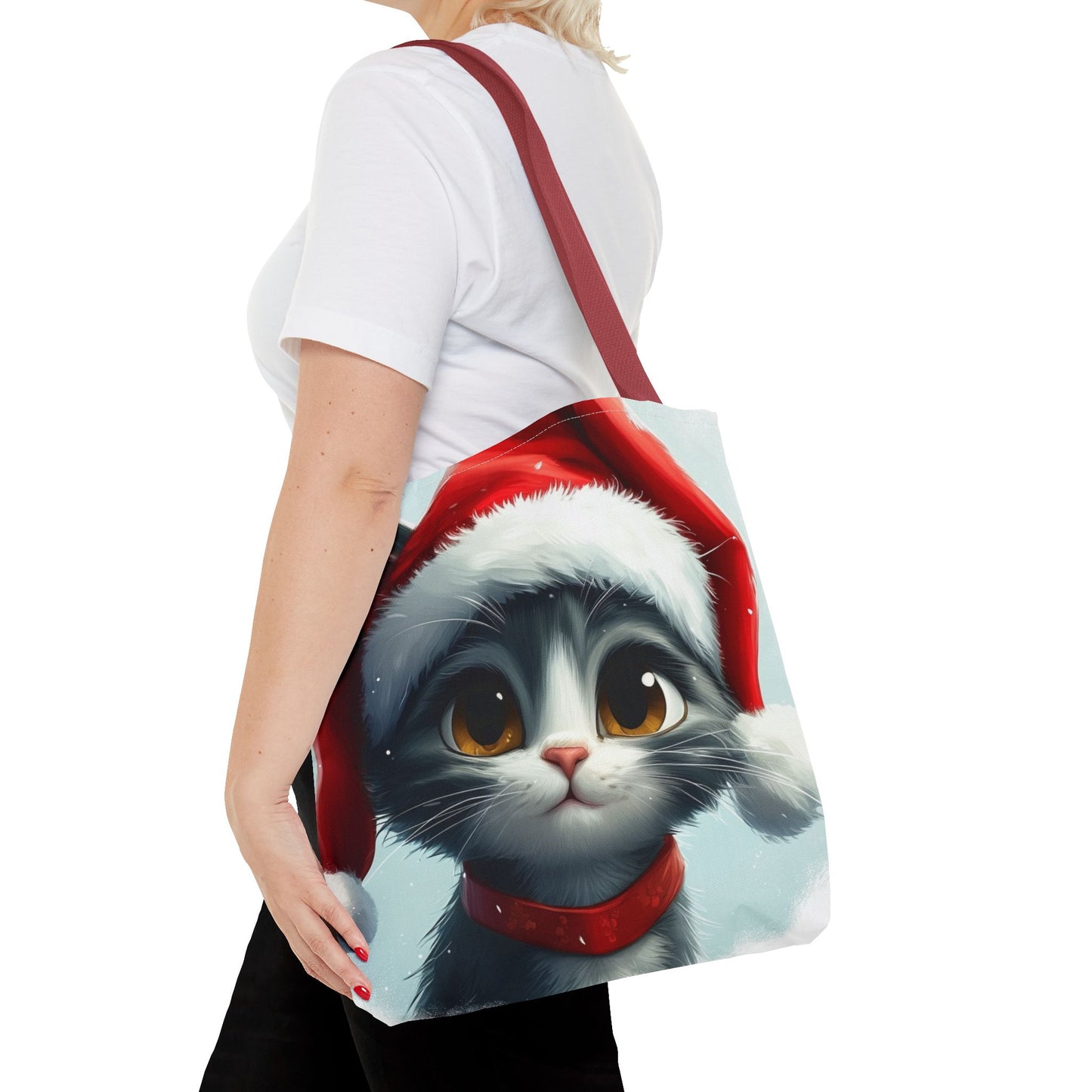 Adorable Festive Gray Cat Tote Bag (AOP)