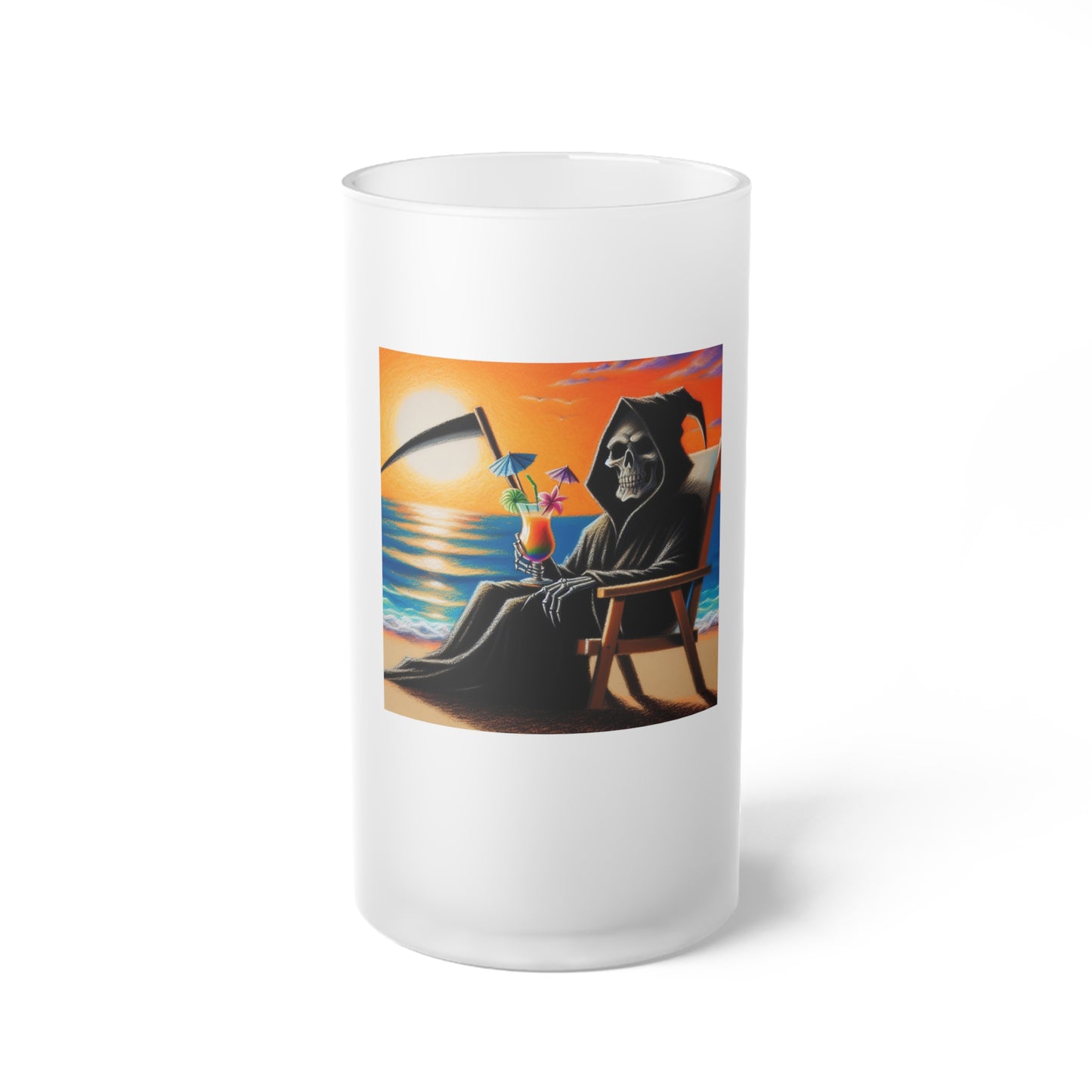 Grim Reaper's Day Off Frosted Glass Beer Mug