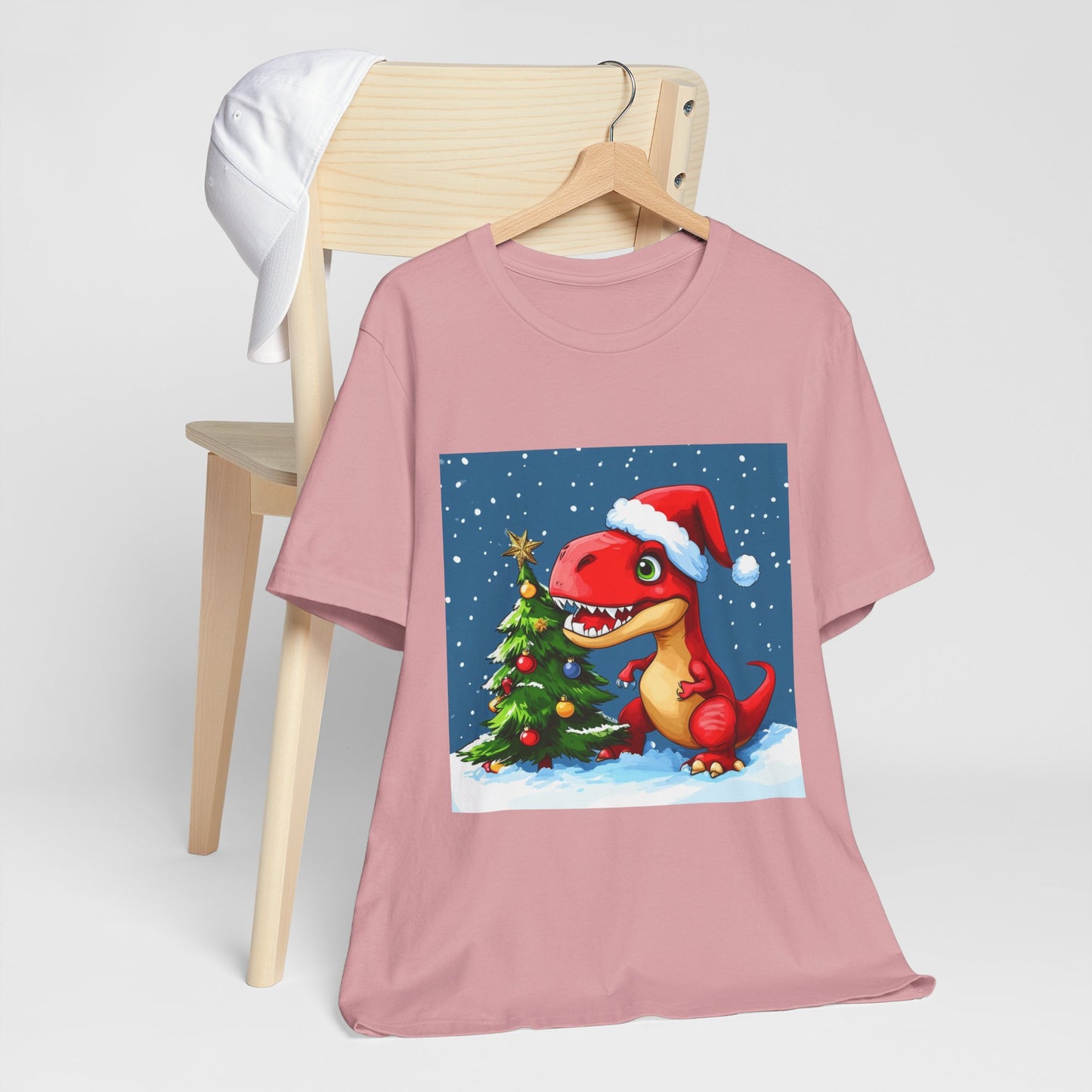 Red T-Rex Christmas Unisex Jersey Short Sleeve Tee