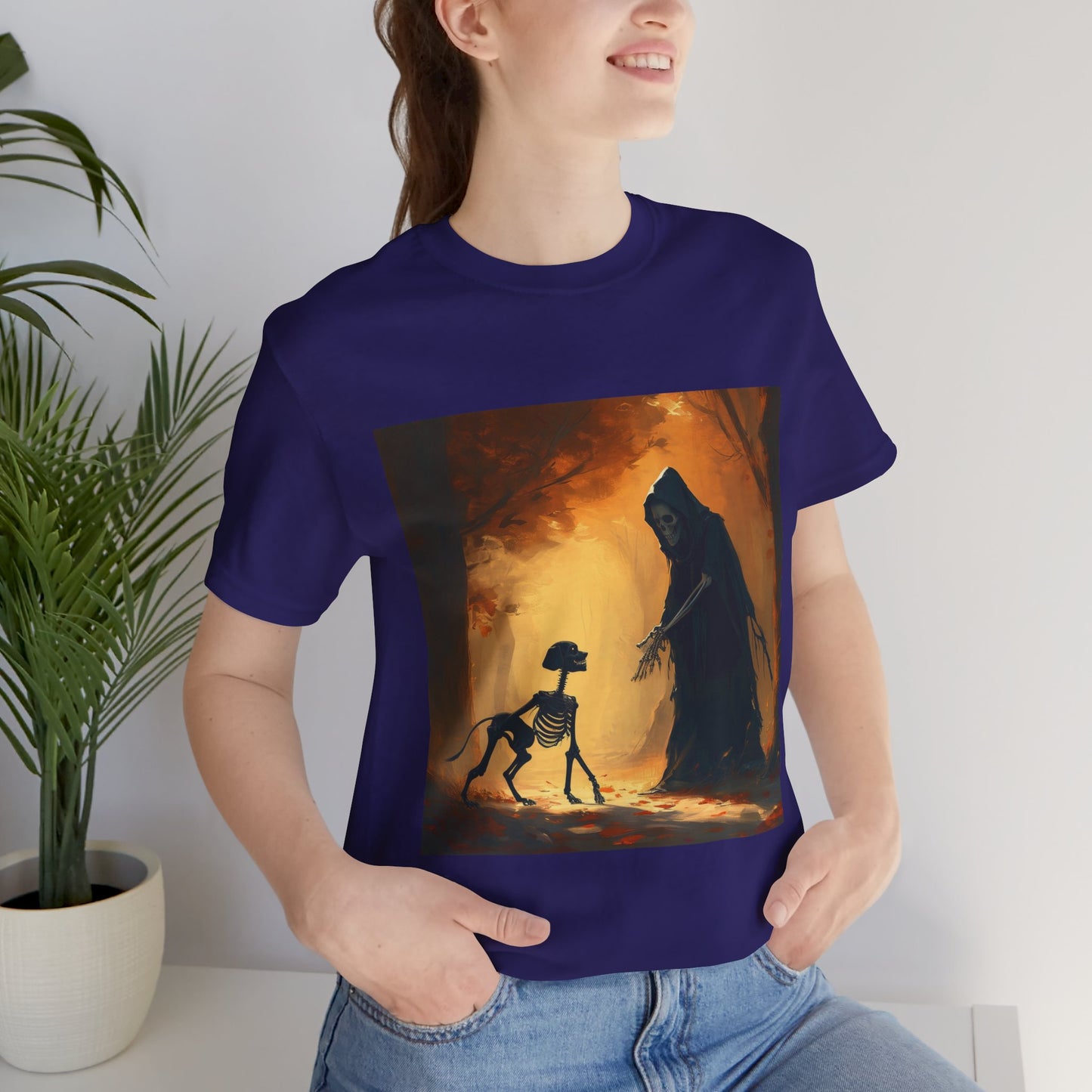 Grim Reaper Playing Fetch Unisex Jersey Short Sleeve Tee