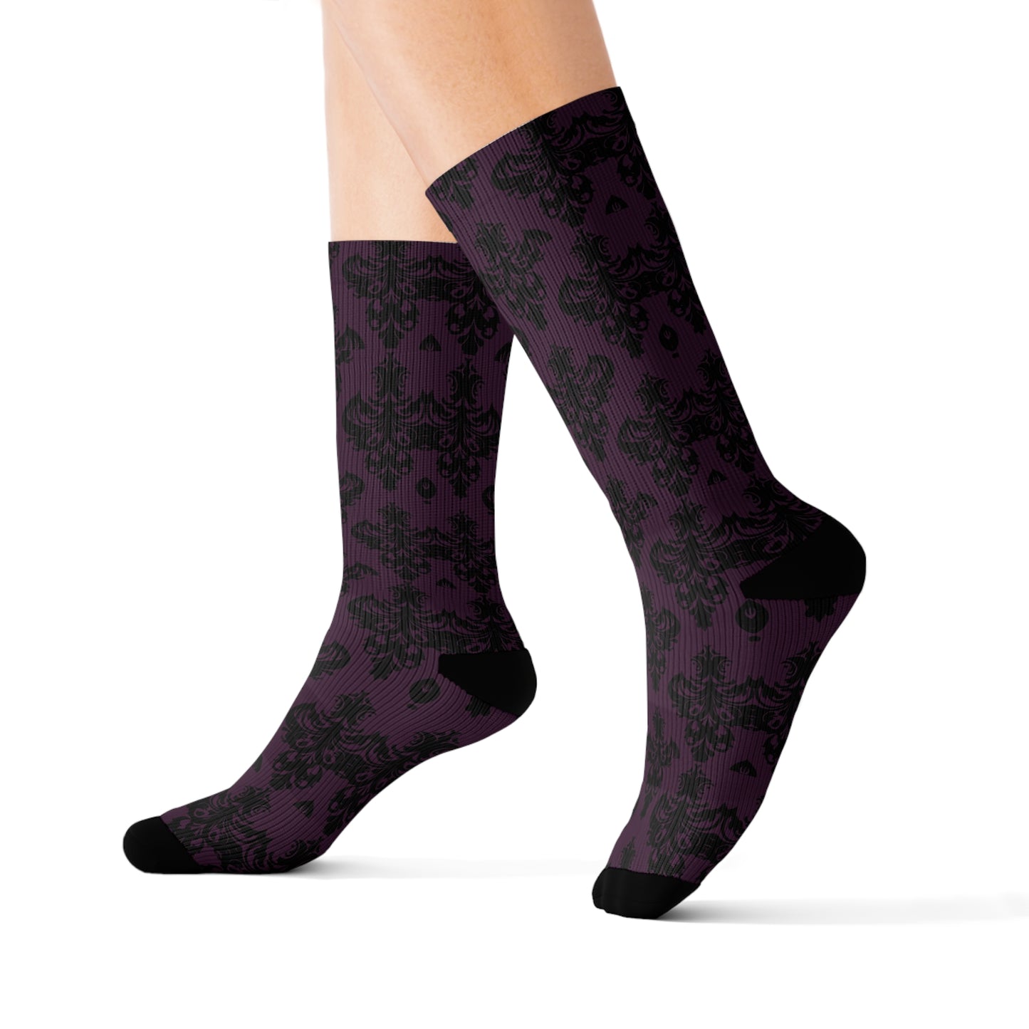 Purple and Black Victorian Damask Pattern Sublimation Socks