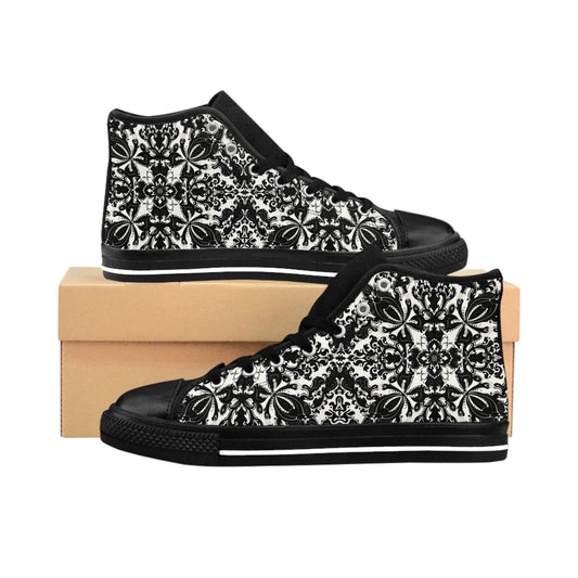 Black and White Kaleidoscope Pattern Women's Classic Sneakers