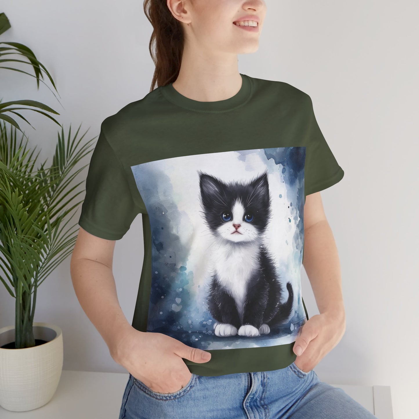 Watercolor Tuxedo Kitten Unisex Jersey Short Sleeve Tee