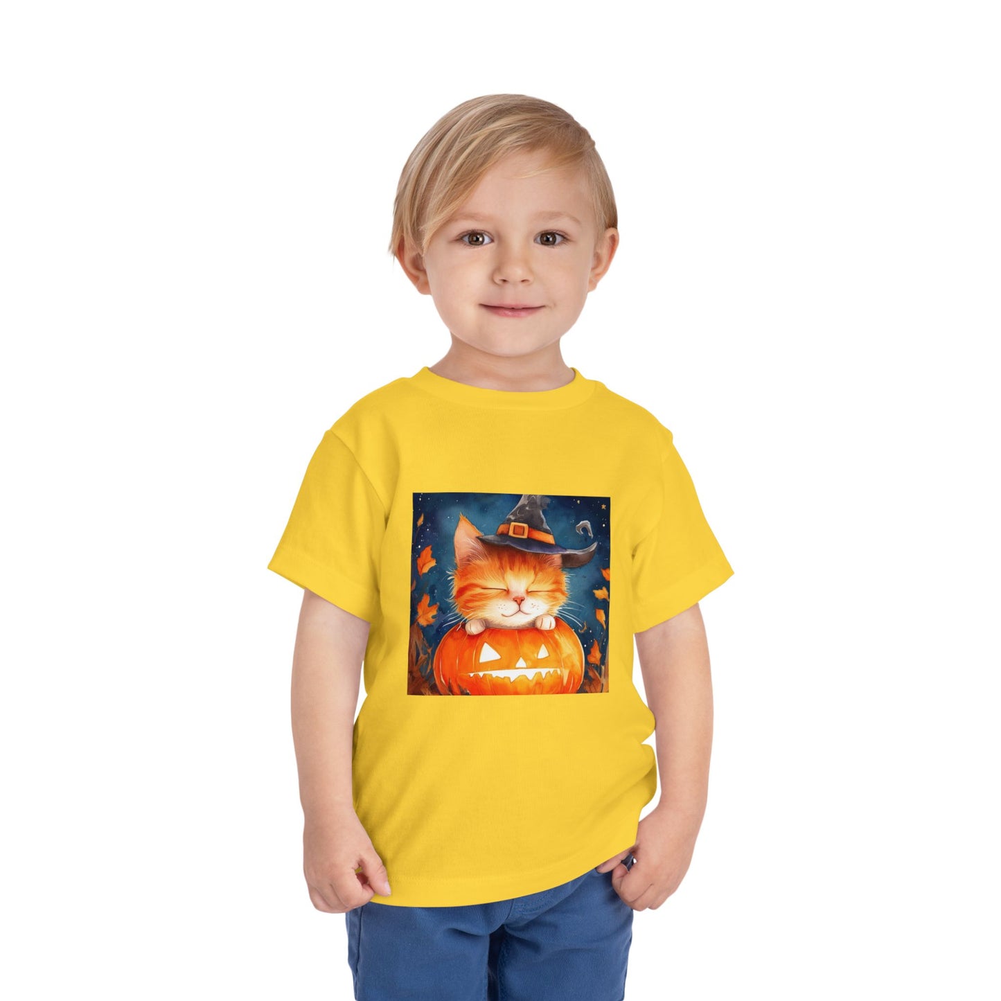 Cute Orange Cat on a Pumpkin Toddler Short Sleeve Tee