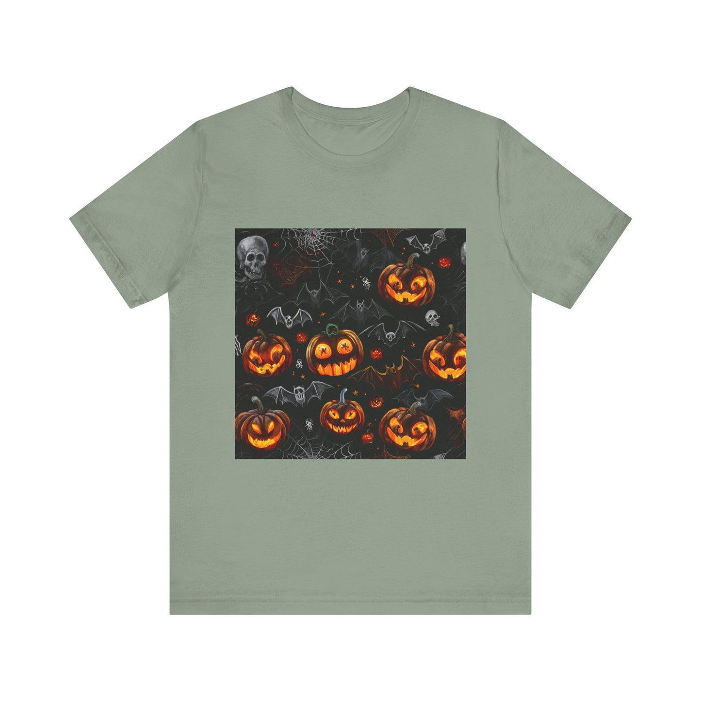 Spooky Pumpkin and Bats Pattern Unisex Jersey Short Sleeve Tee