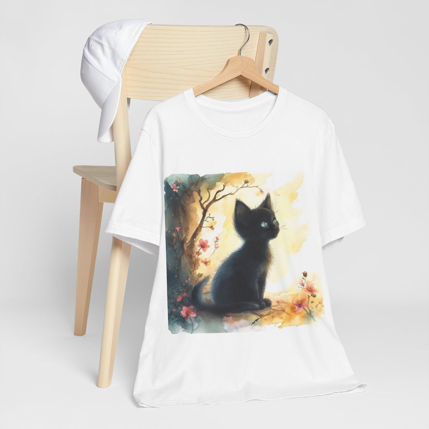 Floral Black Kitten Unisex Jersey Short Sleeve Tee