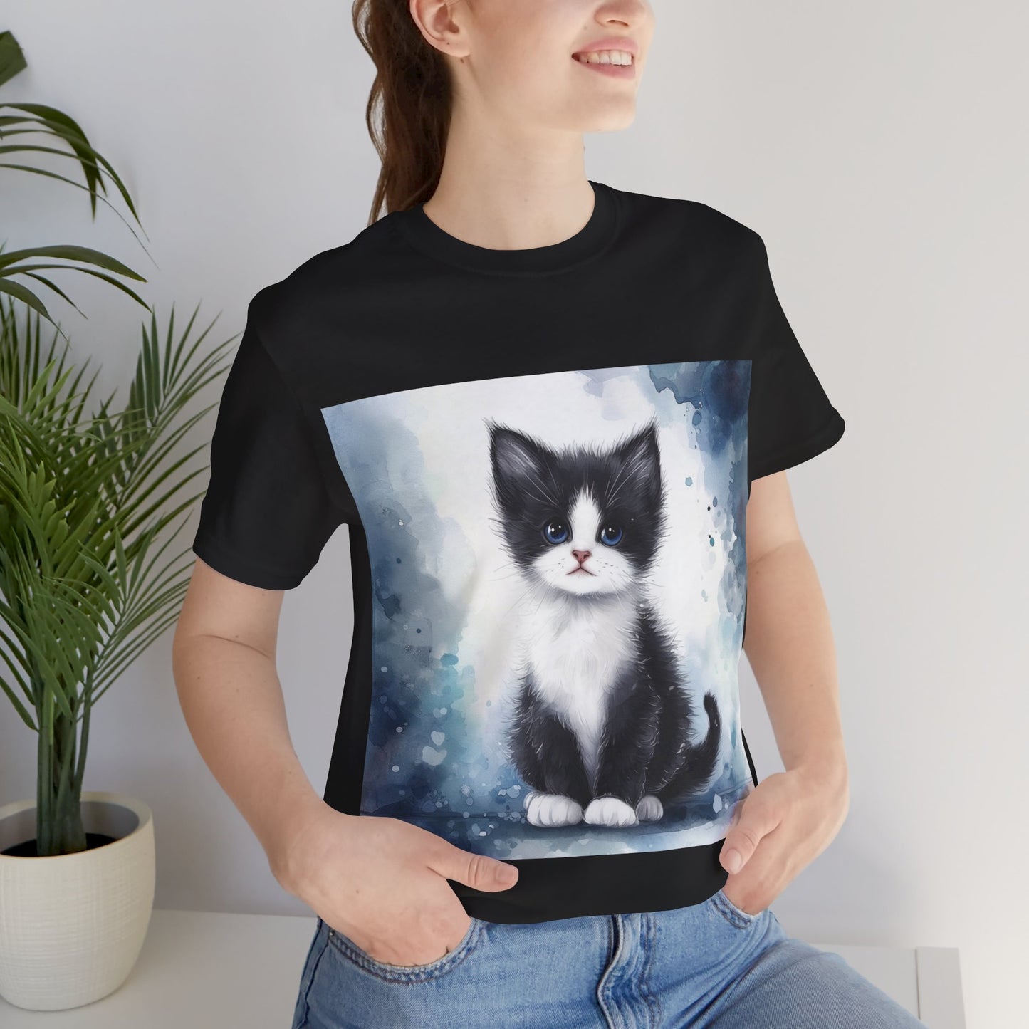 Watercolor Tuxedo Kitten Unisex Jersey Short Sleeve Tee