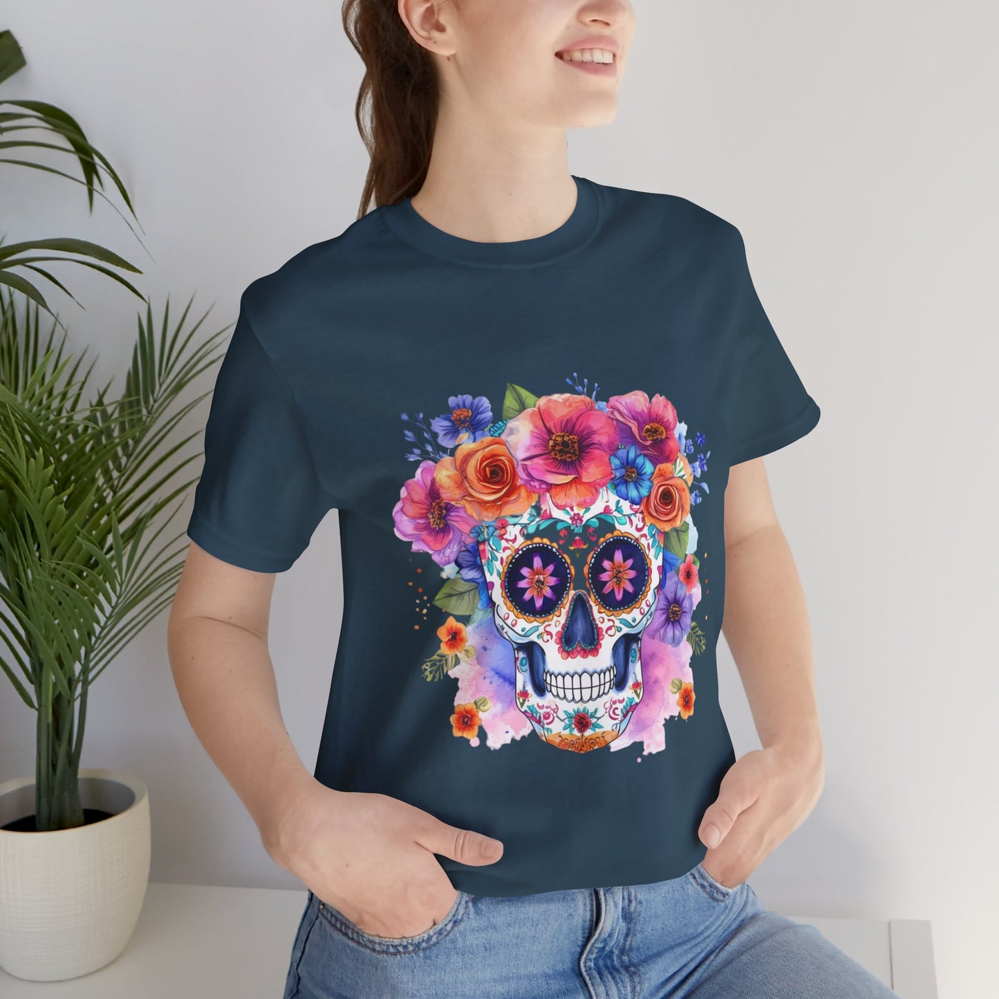 Colorful Sugar Skull Unisex Jersey Short Sleeve Tee