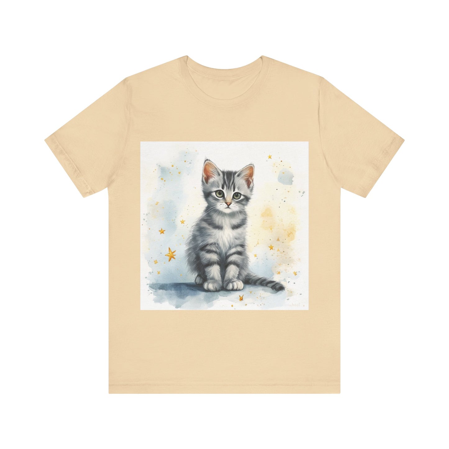 Watercolor Gray Striped Kitten Unisex Jersey Short Sleeve Tee