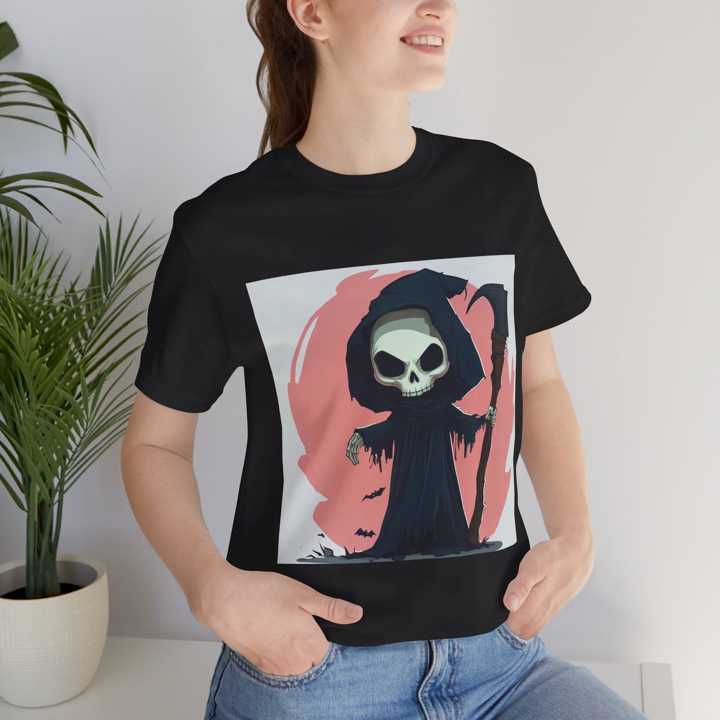 Cute Pink Grim Reaper Unisex Jersey Short Sleeve Tee