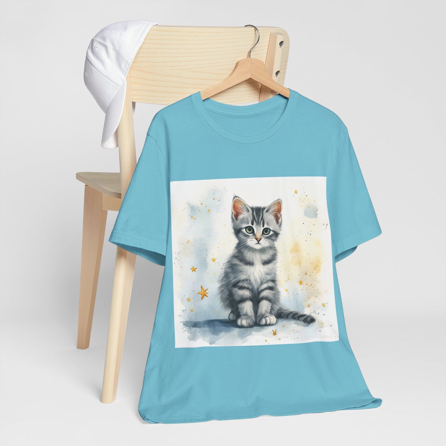 Watercolor Gray Striped Kitten Unisex Jersey Short Sleeve Tee