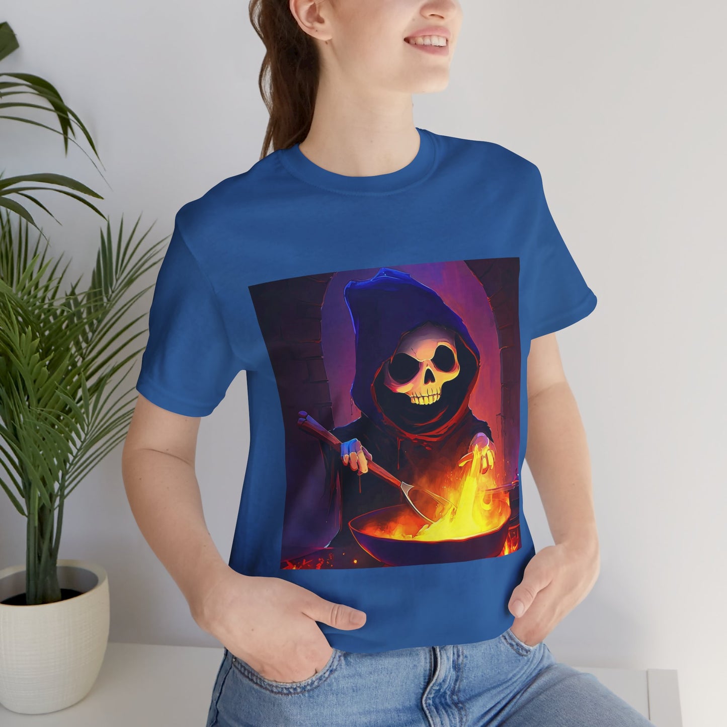 Happy Grim Reaper Cooking Unisex Jersey Short Sleeve Tee