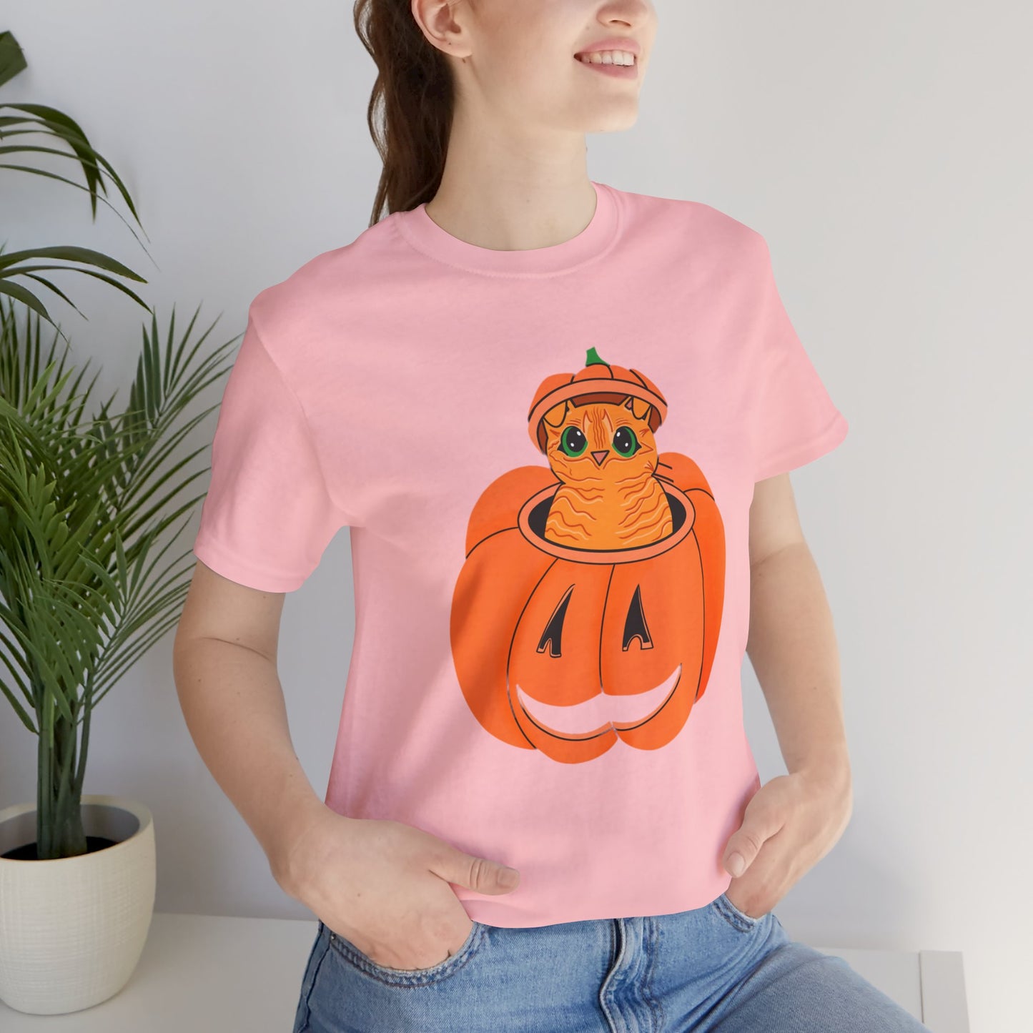 Cute Orange Cat Halloween Unisex Jersey Short Sleeve Tee