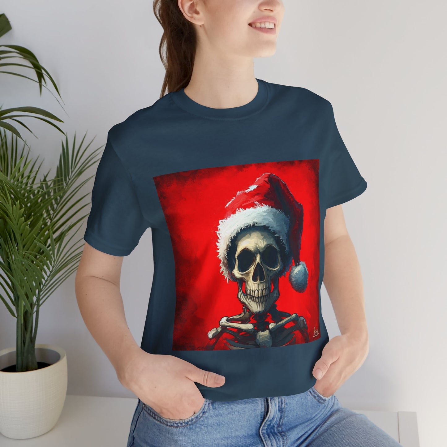 Dark Spooky Skeleton Santa Unisex Jersey Tee