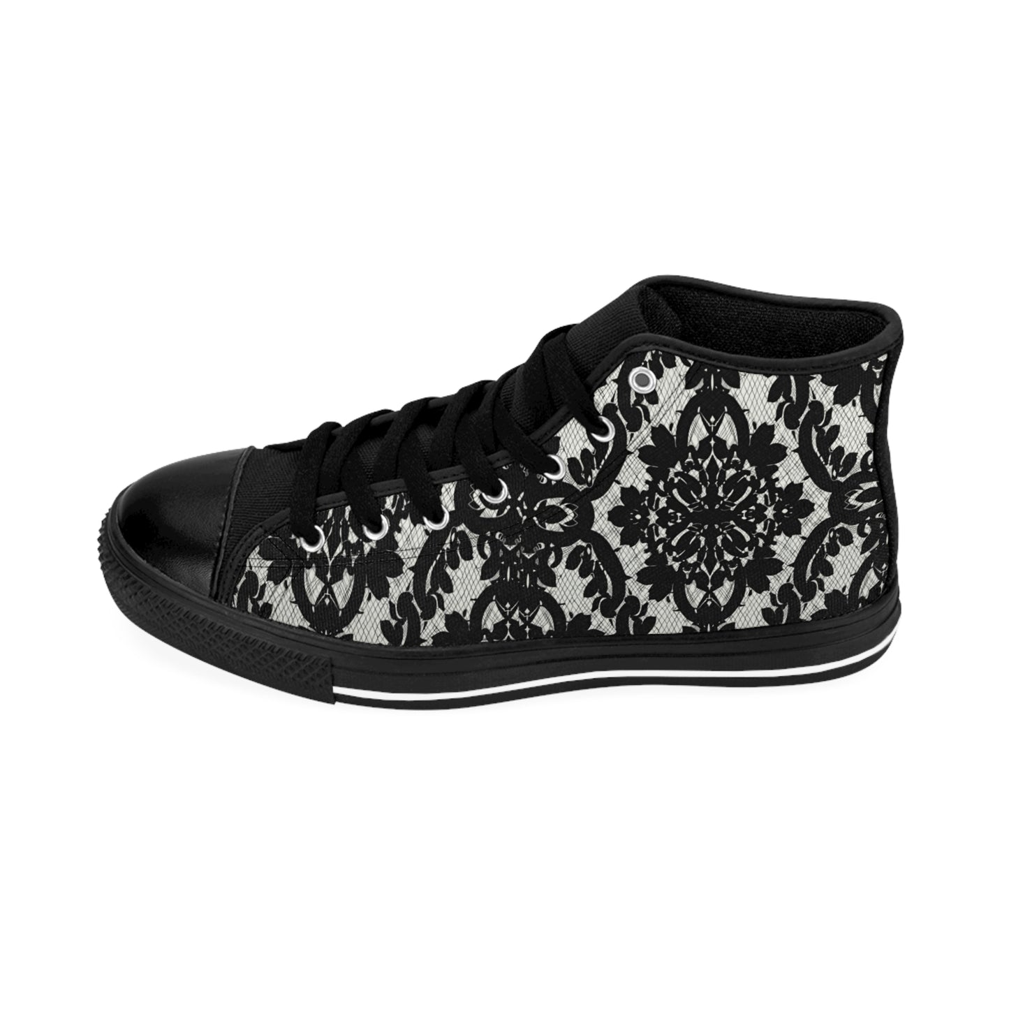 Elegant Gray and Black Lace Pattern Women's Classic Sneakers