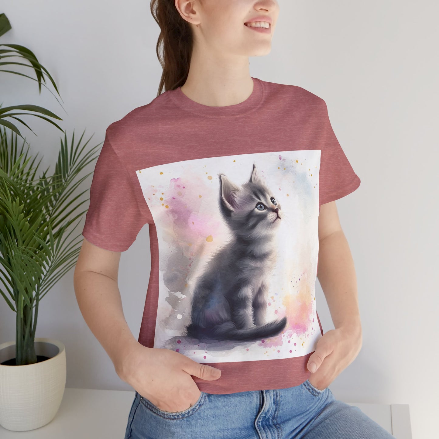 Watercolor Gray Kitten Unisex Jersey Short Sleeve Tee