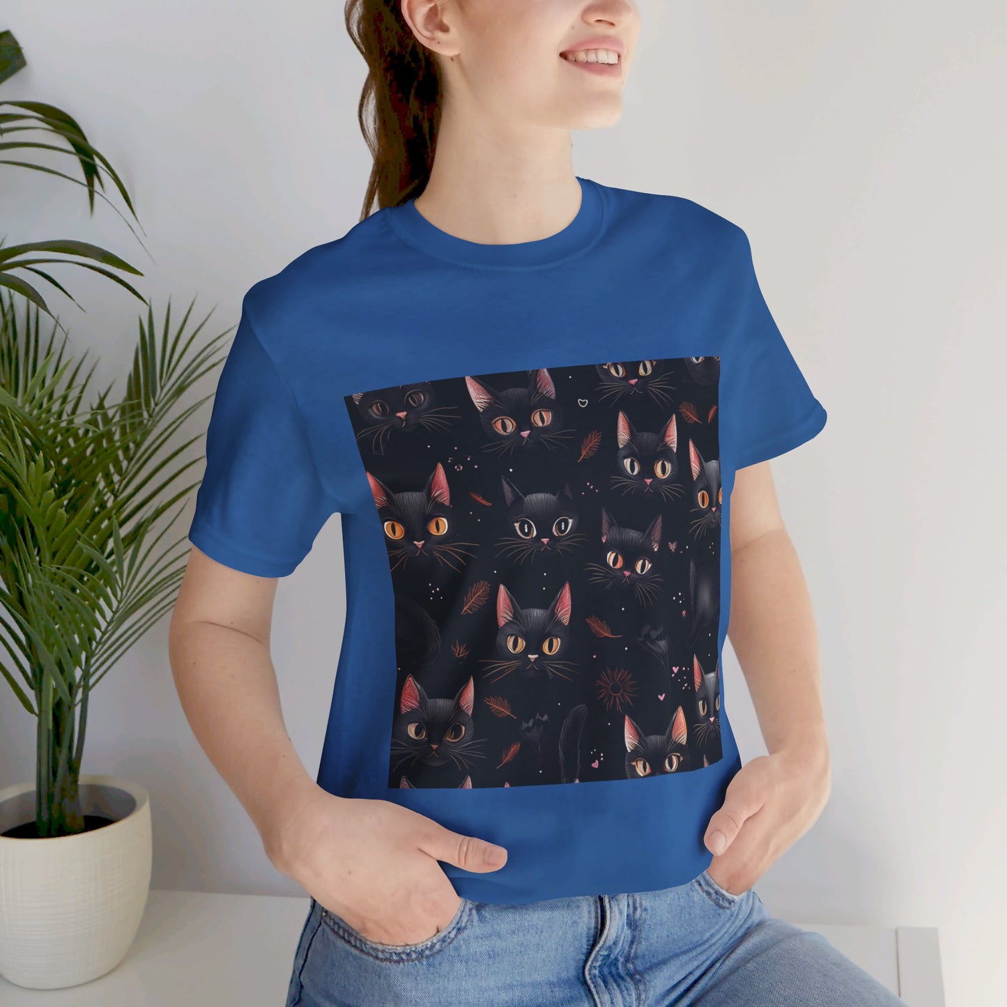 Cute Black Cat Pattern Unisex Jersey Short Sleeve Tee