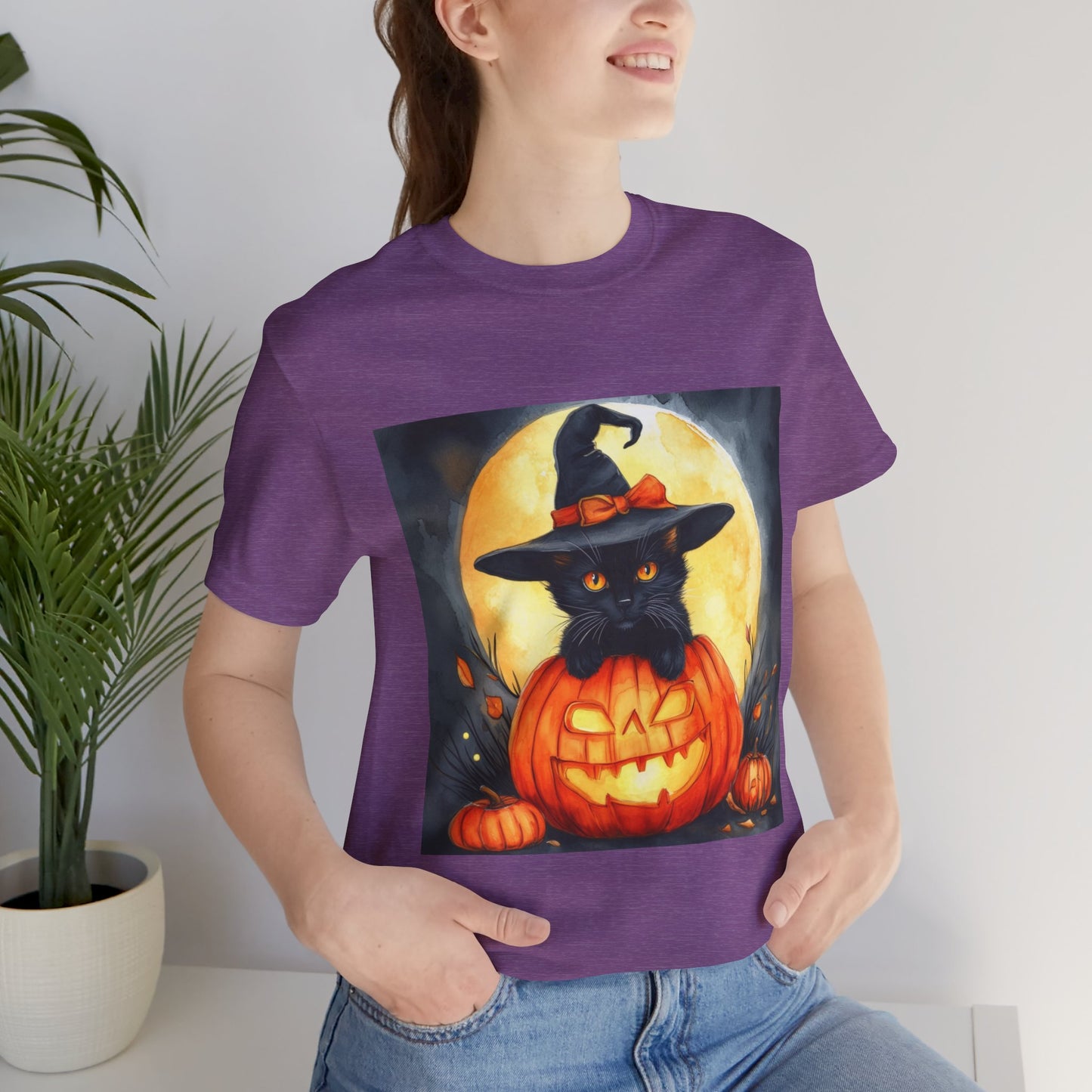 Cat inside Jack o' Lantern Unisex Jersey Short Sleeve Tee