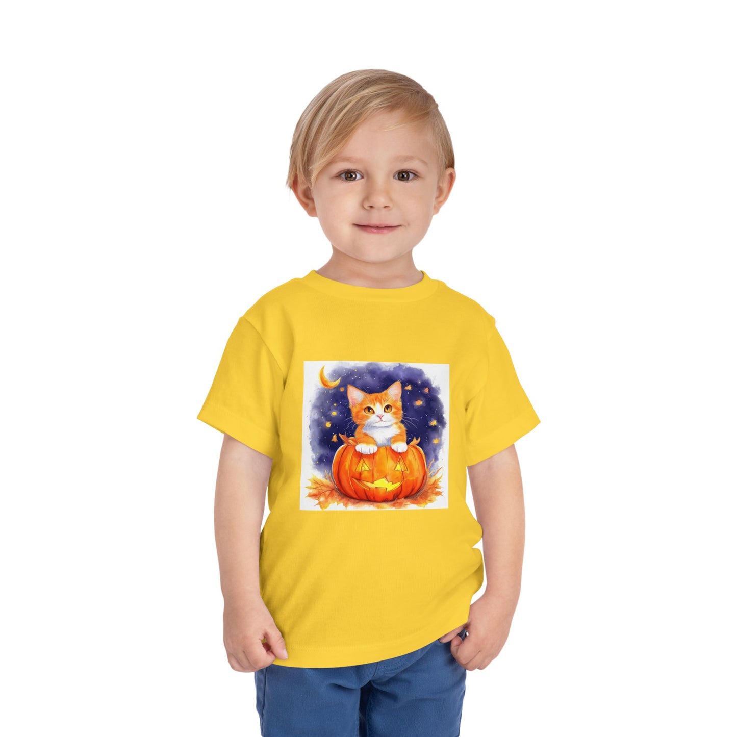 Fuzzy Halloween Pumpkin Cat Toddler Short Sleeve Tee