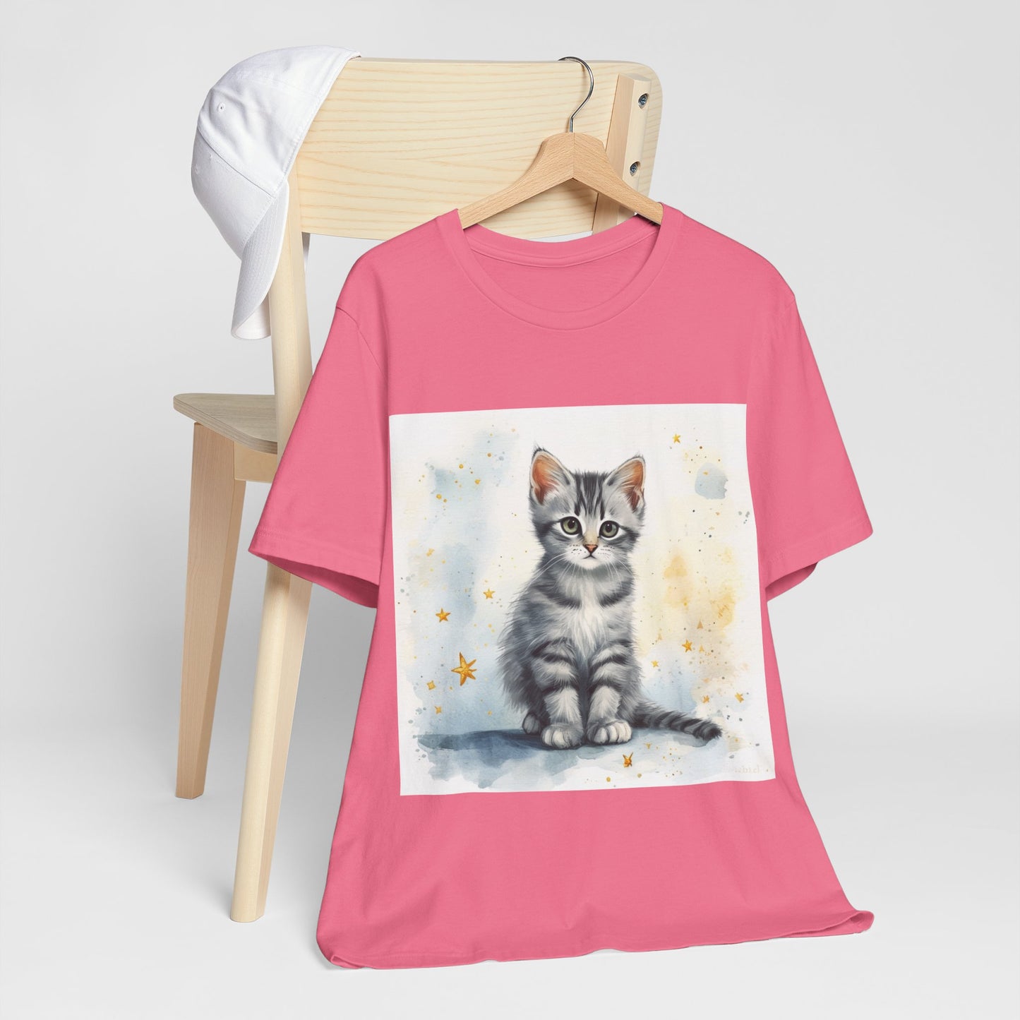 Watercolor Gray Striped Kitten Unisex Jersey Short Sleeve Tee