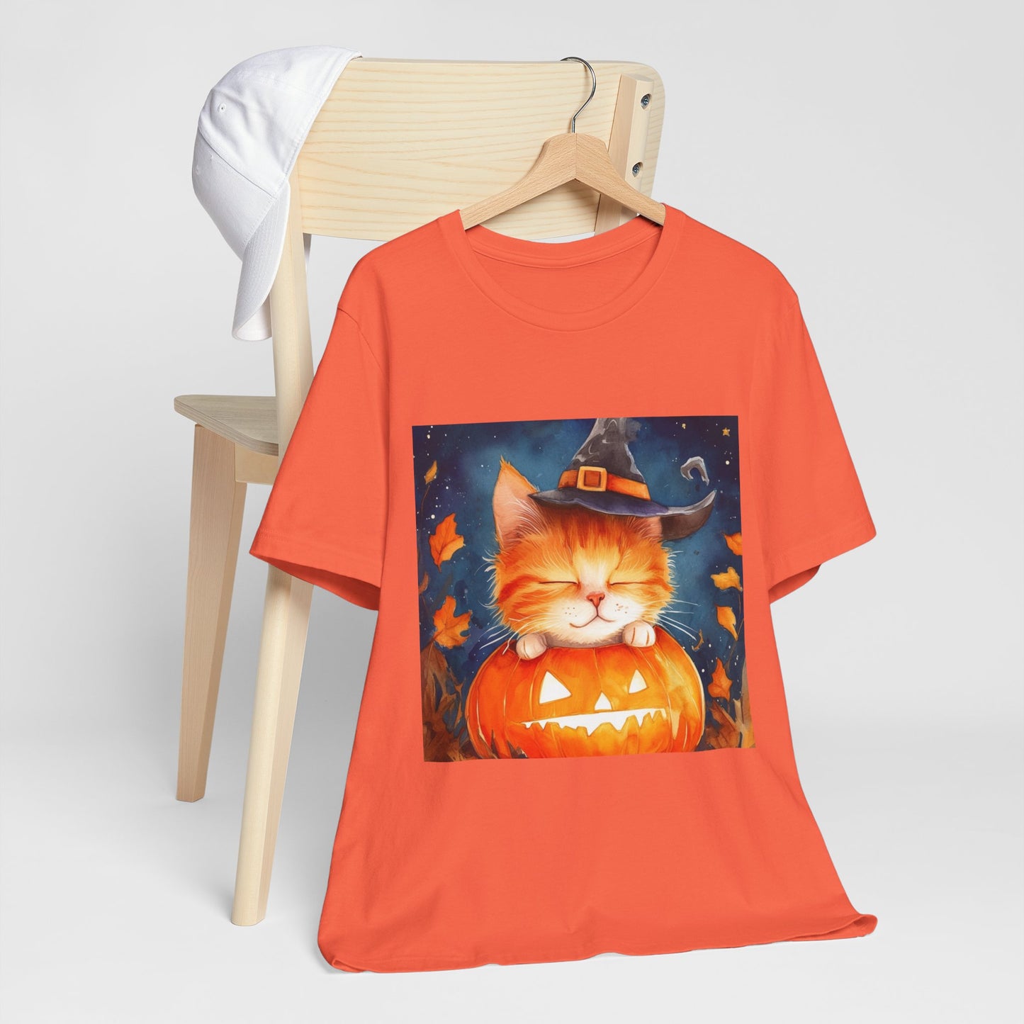 Cute Orange Cat on a pumpkin Unisex Jersey Short Sleeve Tee