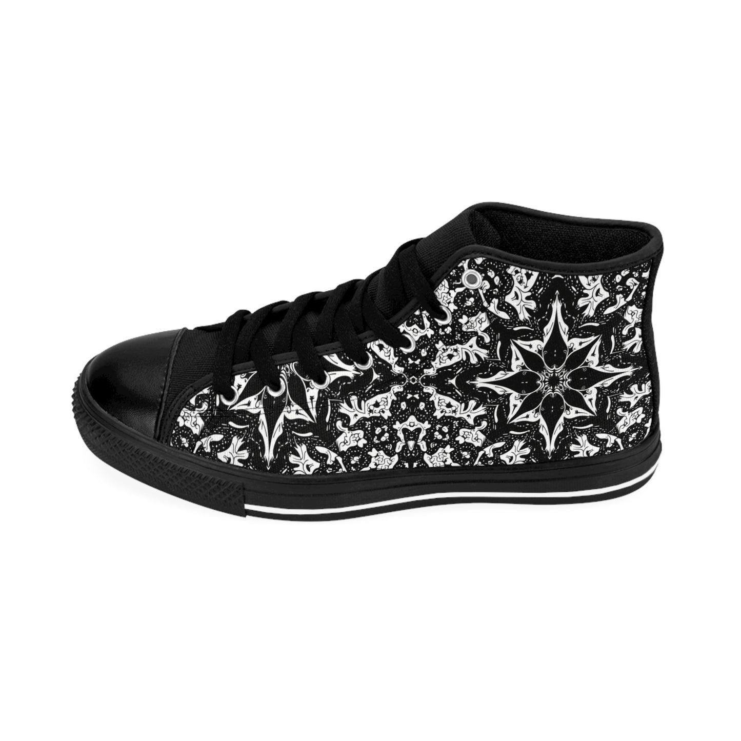 Black and White Lace Star Pattern Women's Classic Sneakers