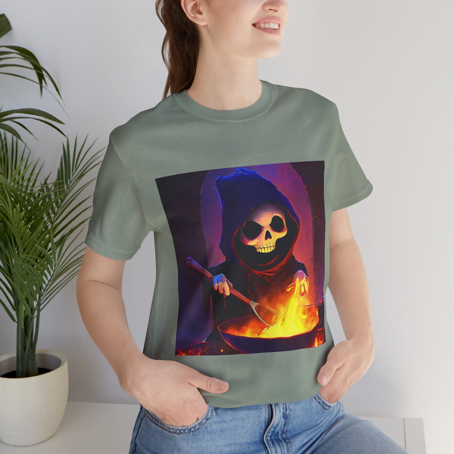 Happy Grim Reaper Cooking Unisex Jersey Short Sleeve Tee