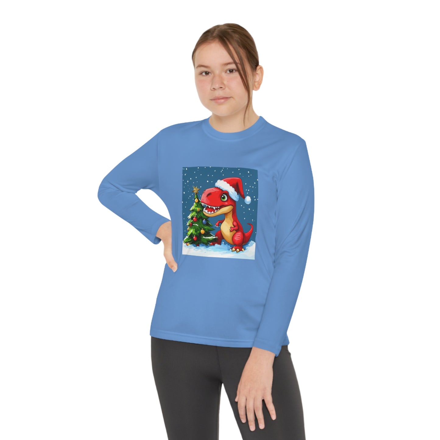 Red T-Rex Christmas Youth Long Sleeve Competitor Tee