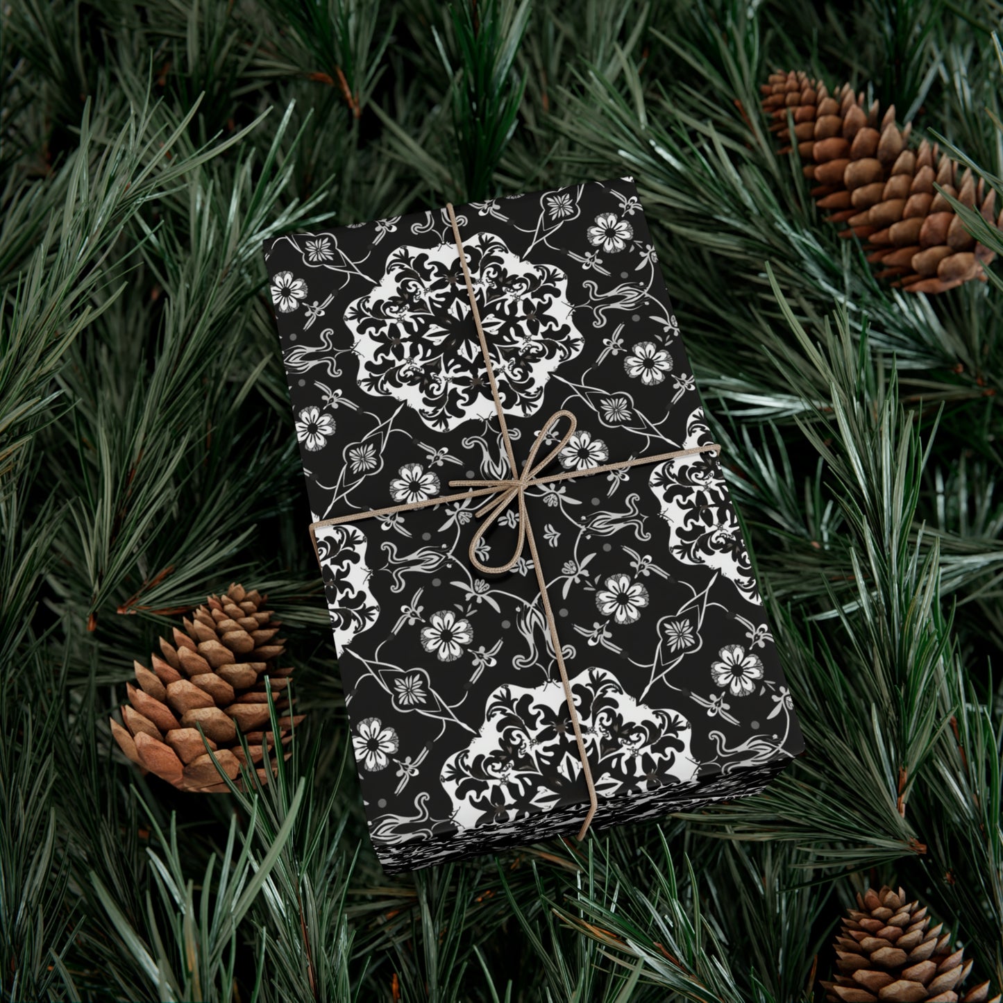 Black and Gray Flower Pattern Gift Wrap Papers