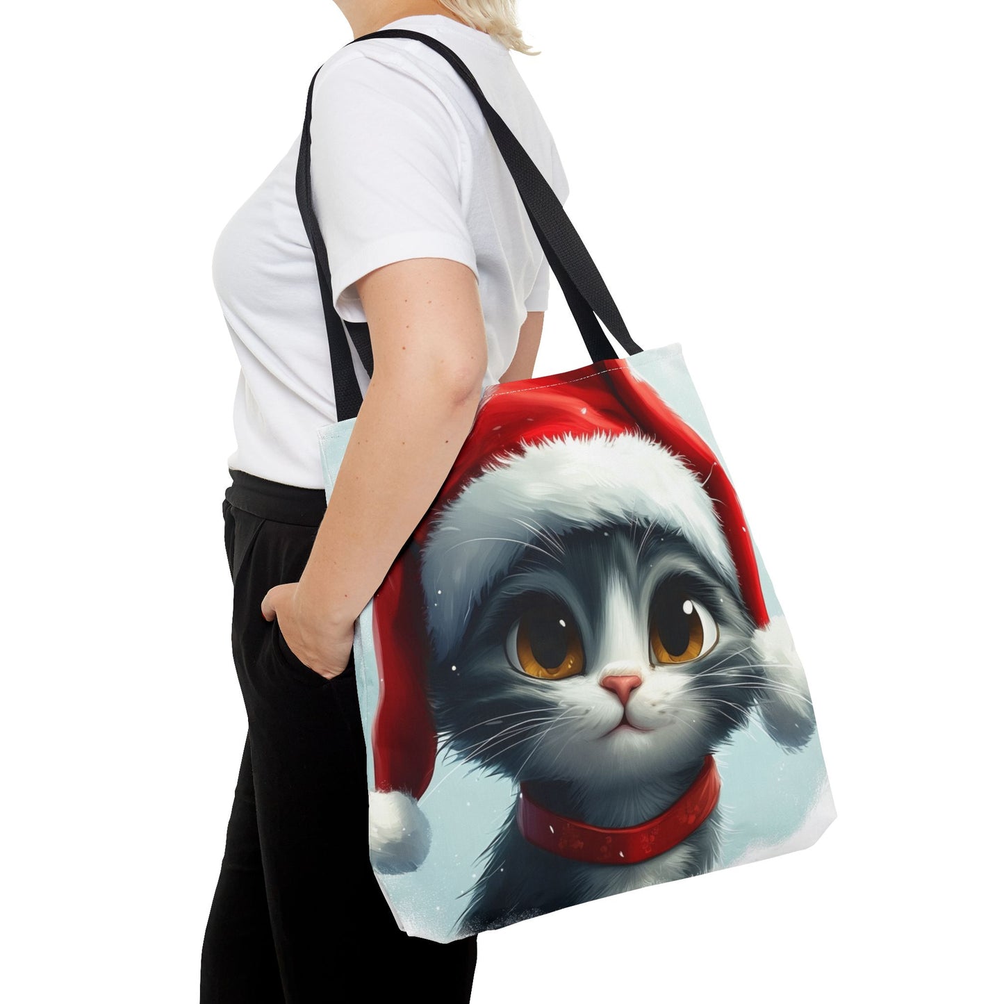 Adorable Festive Gray Cat Tote Bag (AOP)