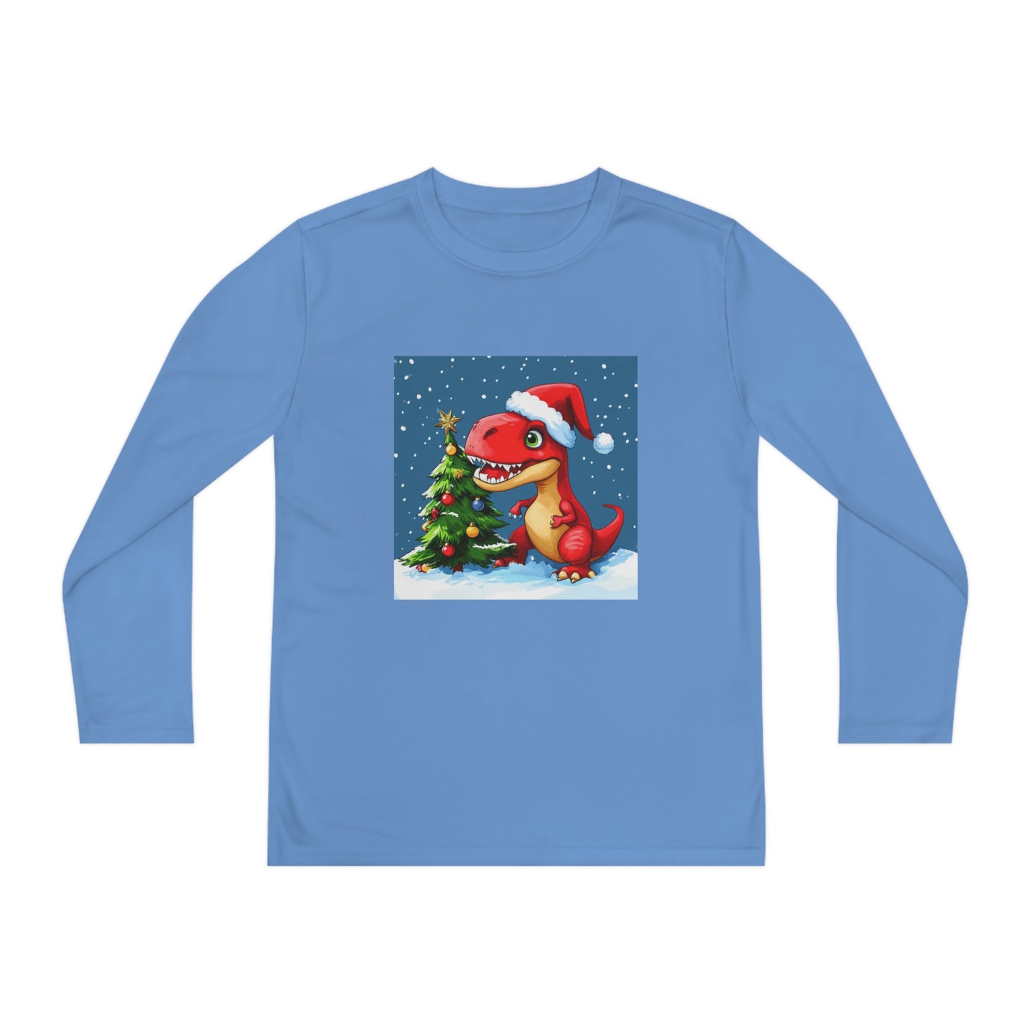 Red T-Rex Christmas Youth Long Sleeve Competitor Tee