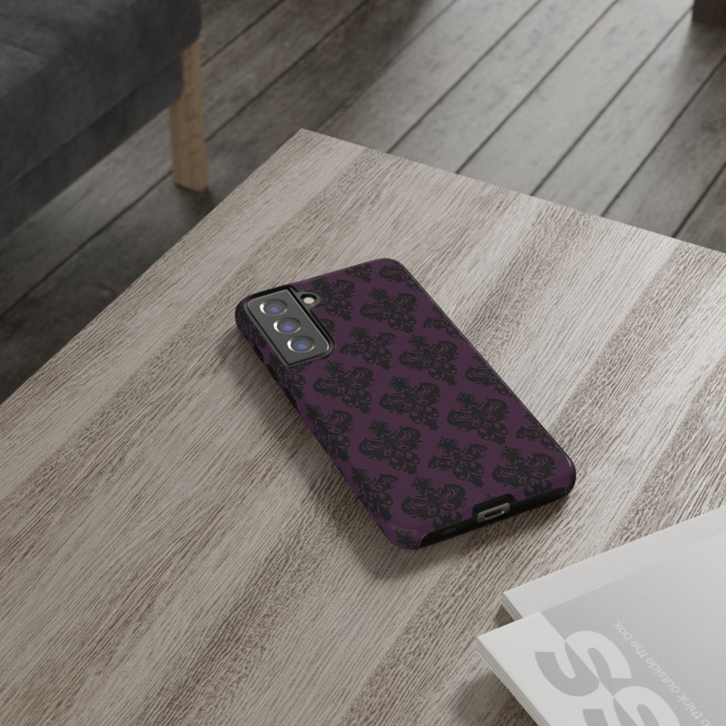 Purple and Black Victorian Damask Pattern Tough Cases