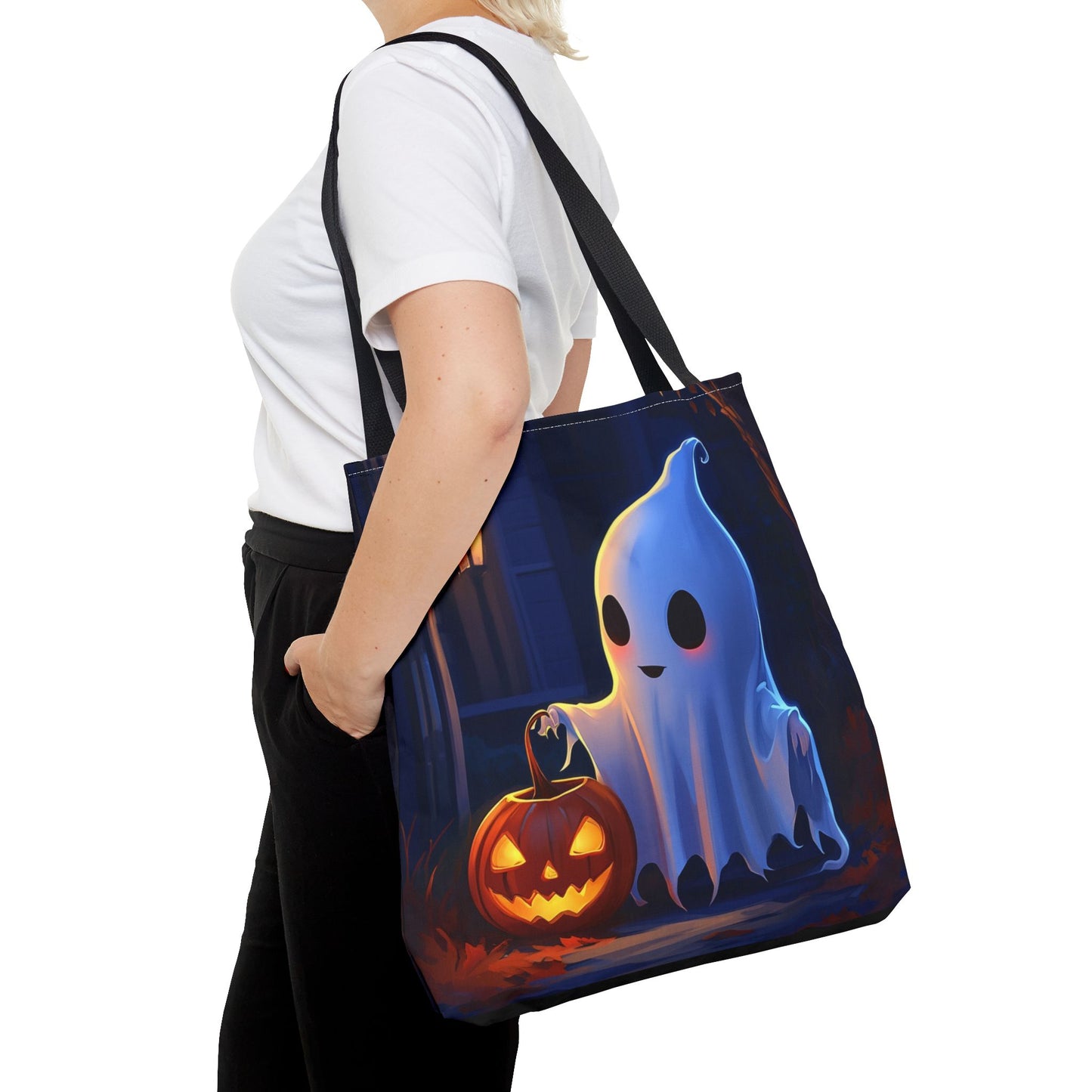 Cute Ghost Trick or Treating Tote Bag (AOP)