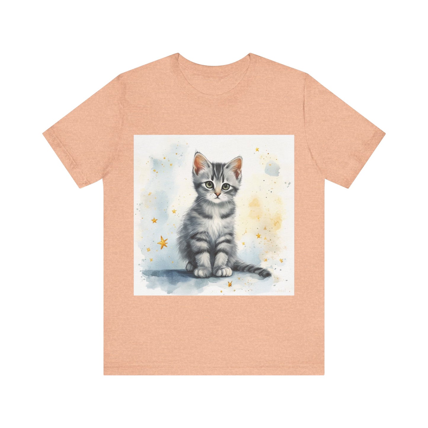 Watercolor Gray Striped Kitten Unisex Jersey Short Sleeve Tee