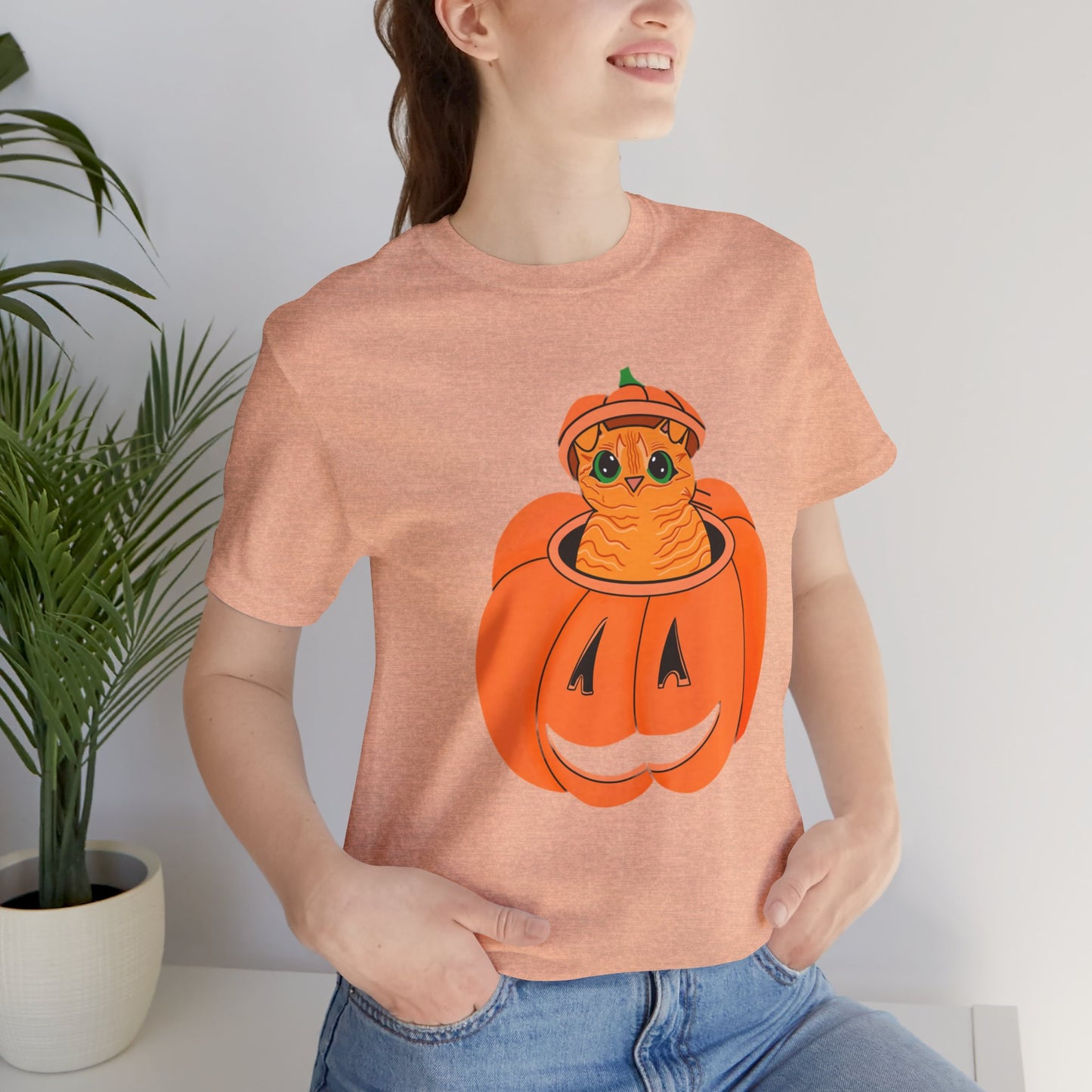 Cute Orange Cat Halloween Unisex Jersey Short Sleeve Tee