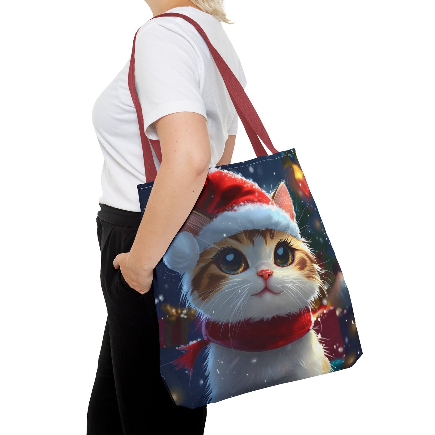 Cute Santa Hat Kitty Tote Bag (AOP)