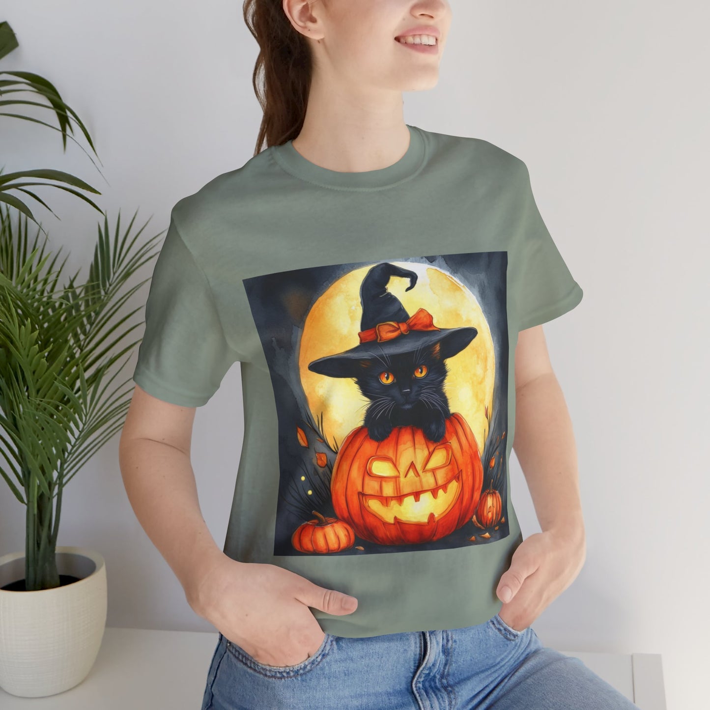 Cat inside Jack o' Lantern Unisex Jersey Short Sleeve Tee