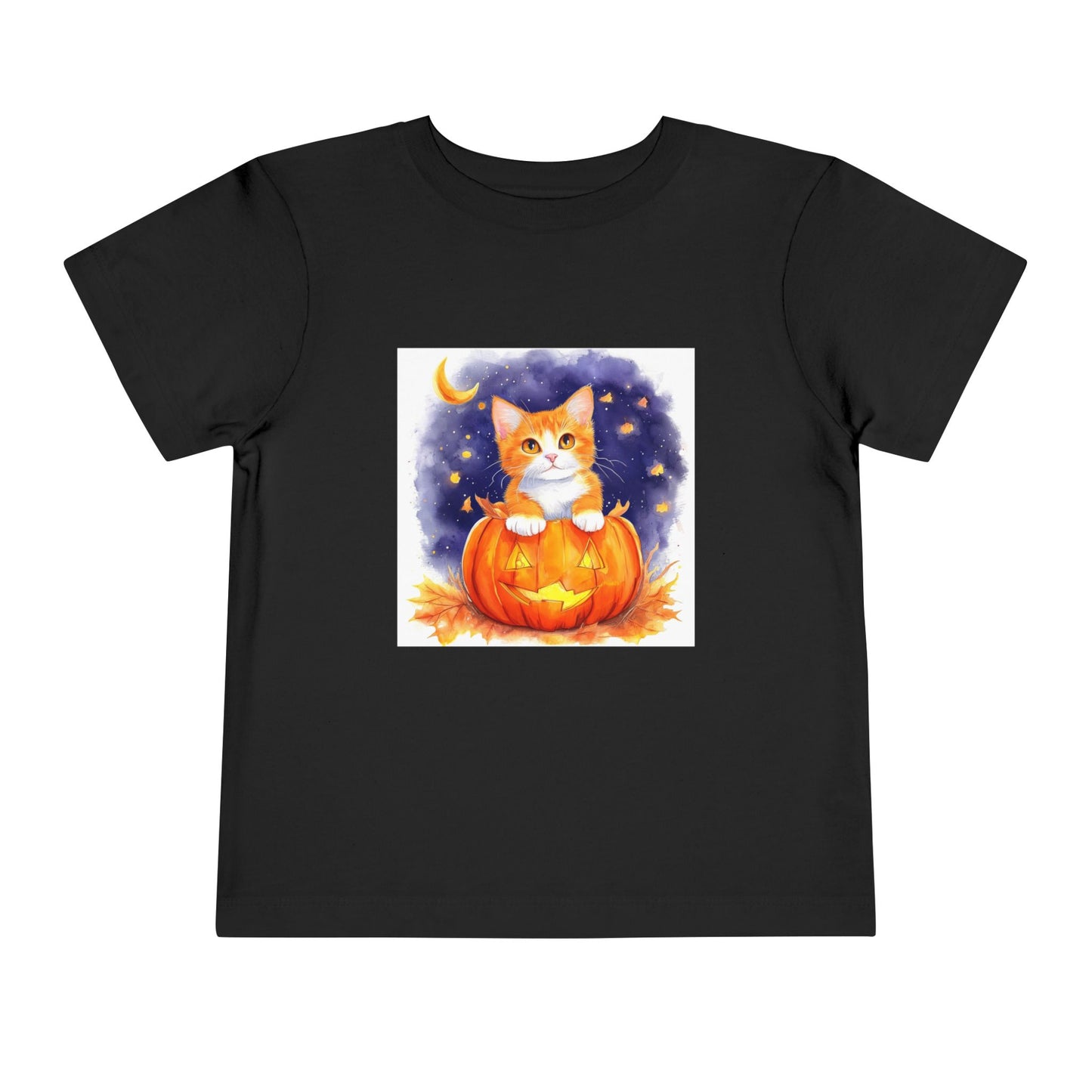 Fuzzy Halloween Pumpkin Cat Toddler Short Sleeve Tee