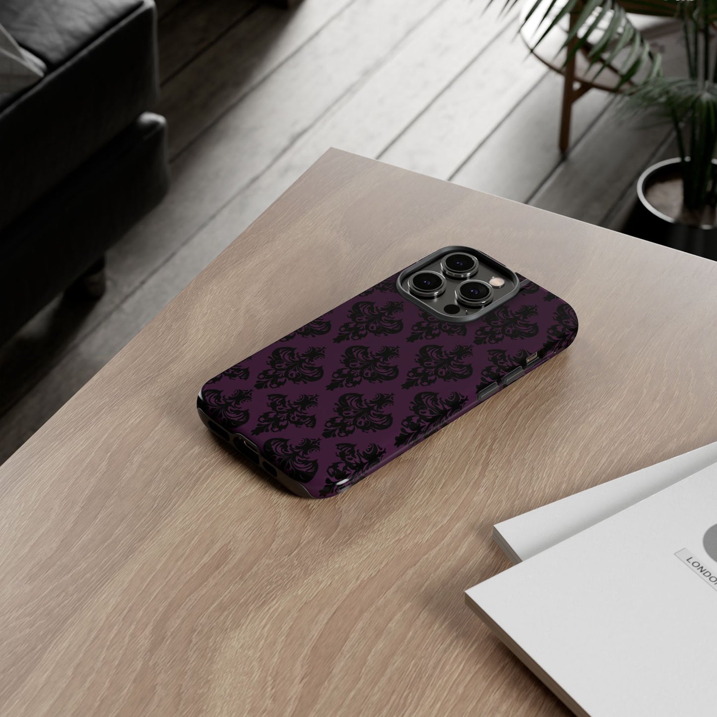 Purple and Black Victorian Damask Pattern Tough Cases