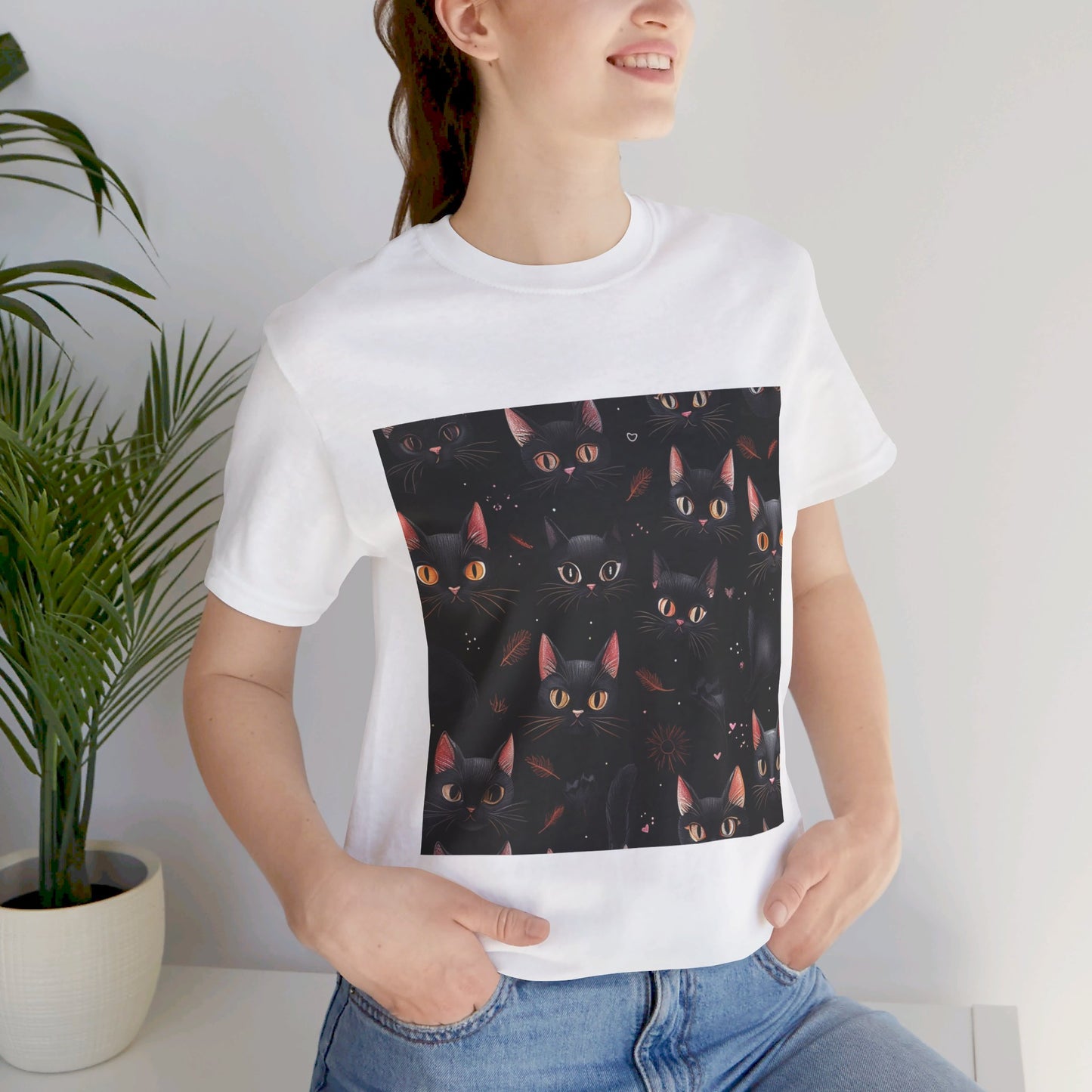 Cute Black Cat Pattern Unisex Jersey Short Sleeve Tee