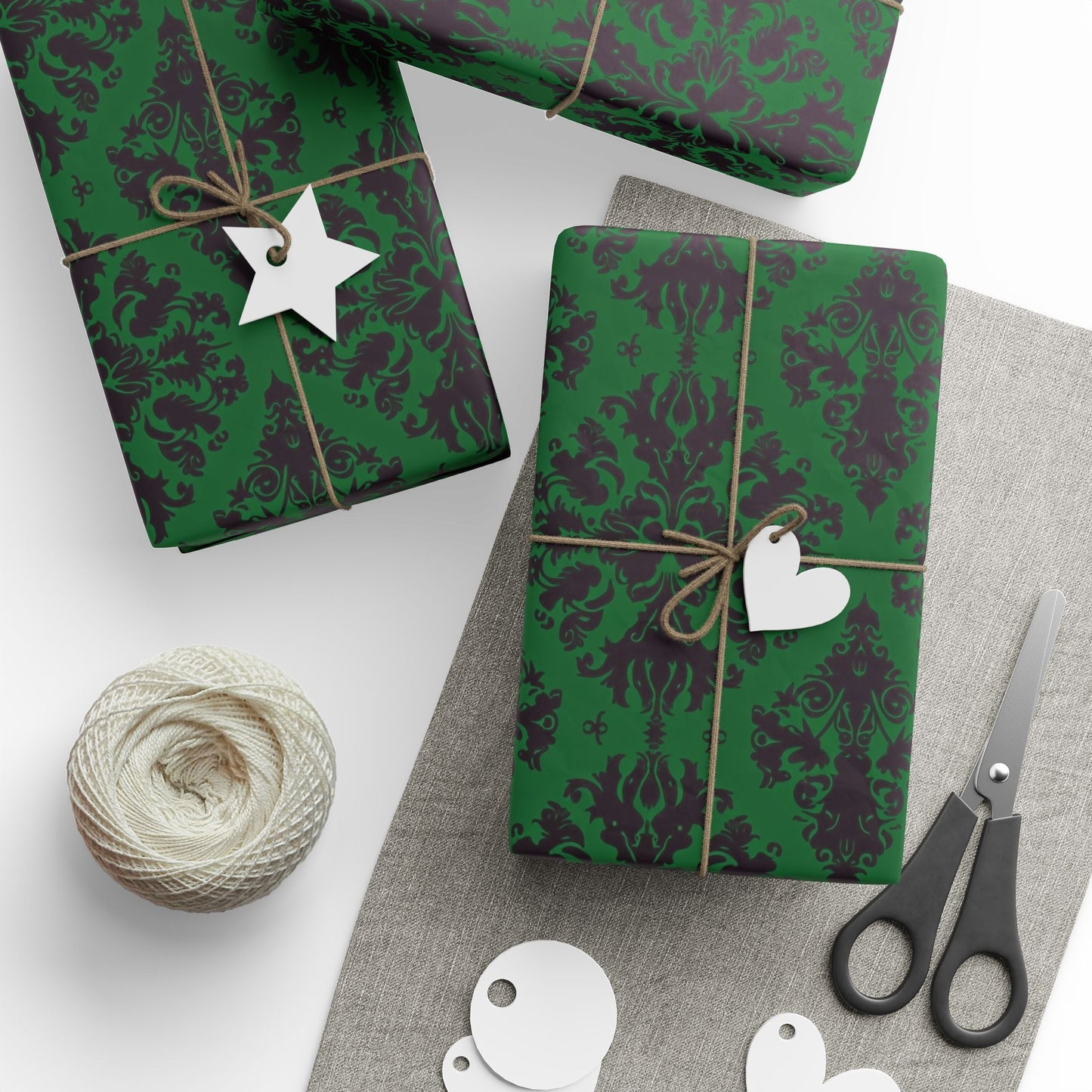 Green and Black Victorian Damask Wrapping Papers