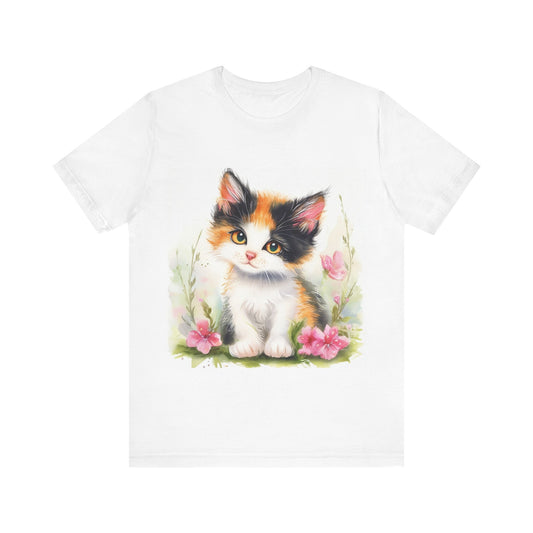 Floral Calico Kitten Unisex Jersey Short Sleeve Tee