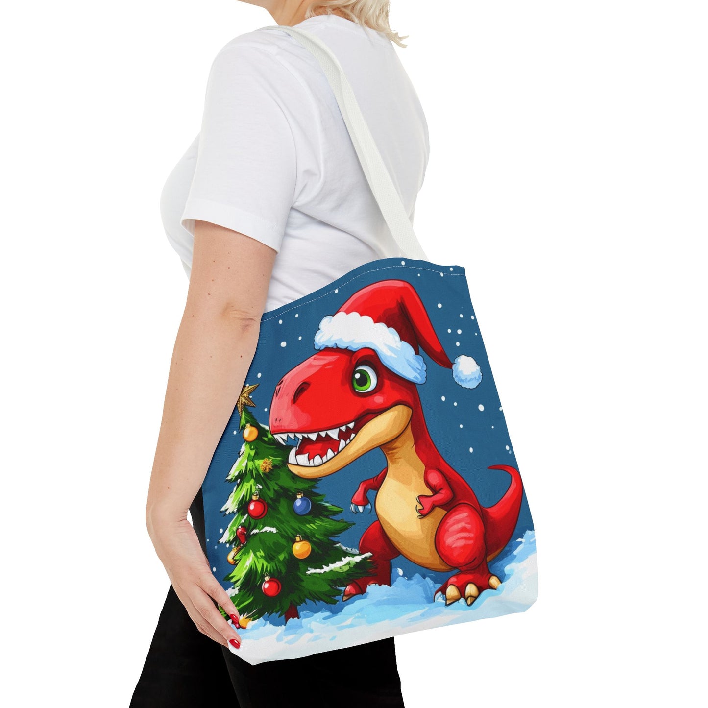 Cute Red Dino Holiday Tote Bag (AOP)