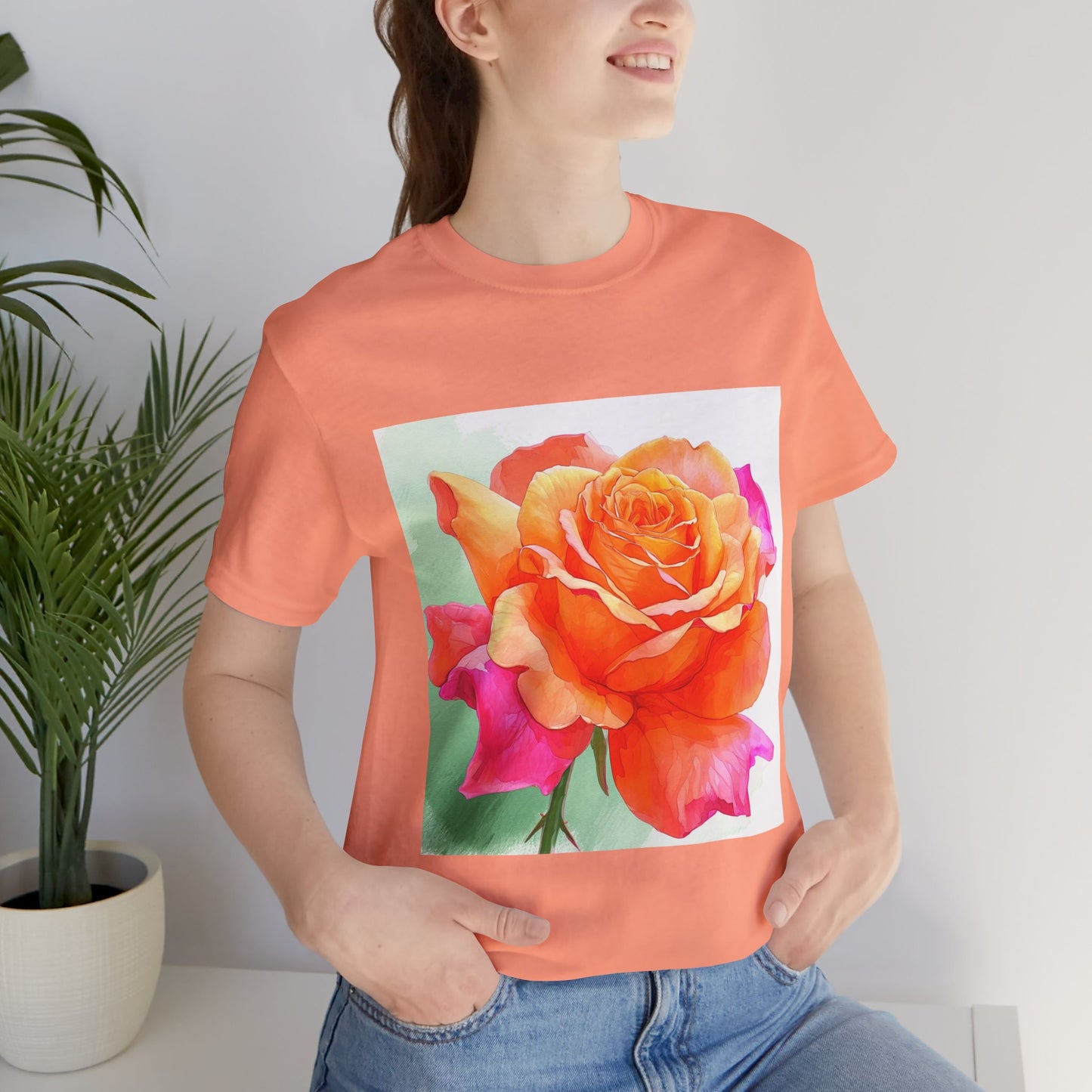 Radiant Rose Art Unisex Jersey Tee - Vibrant Rose Design