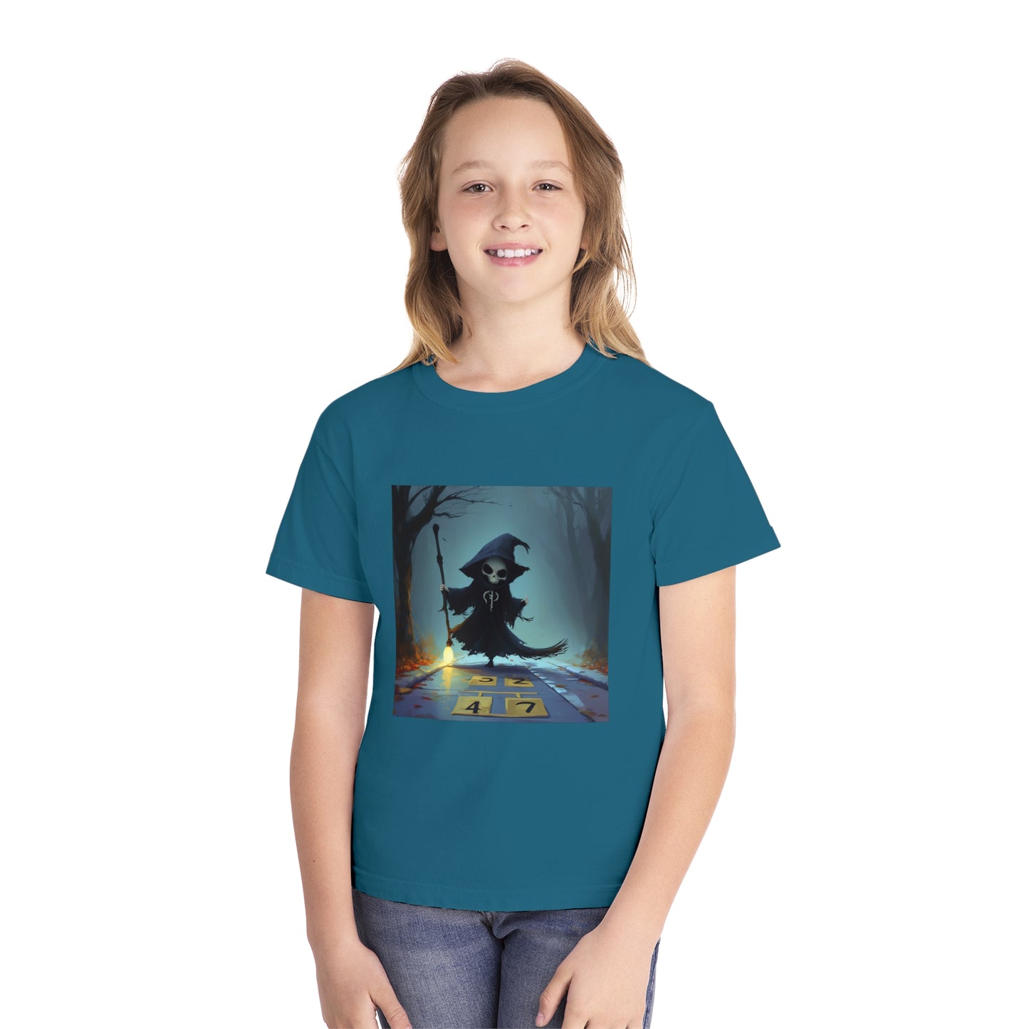 Grim Reaper Playing Hopscotch Youth Midweight Tee