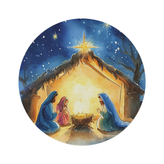 Watercolor Nativity Round Rug