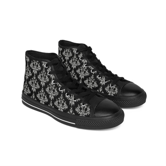 Grey and Black Victorian Pattern Women's Classic Sneakers